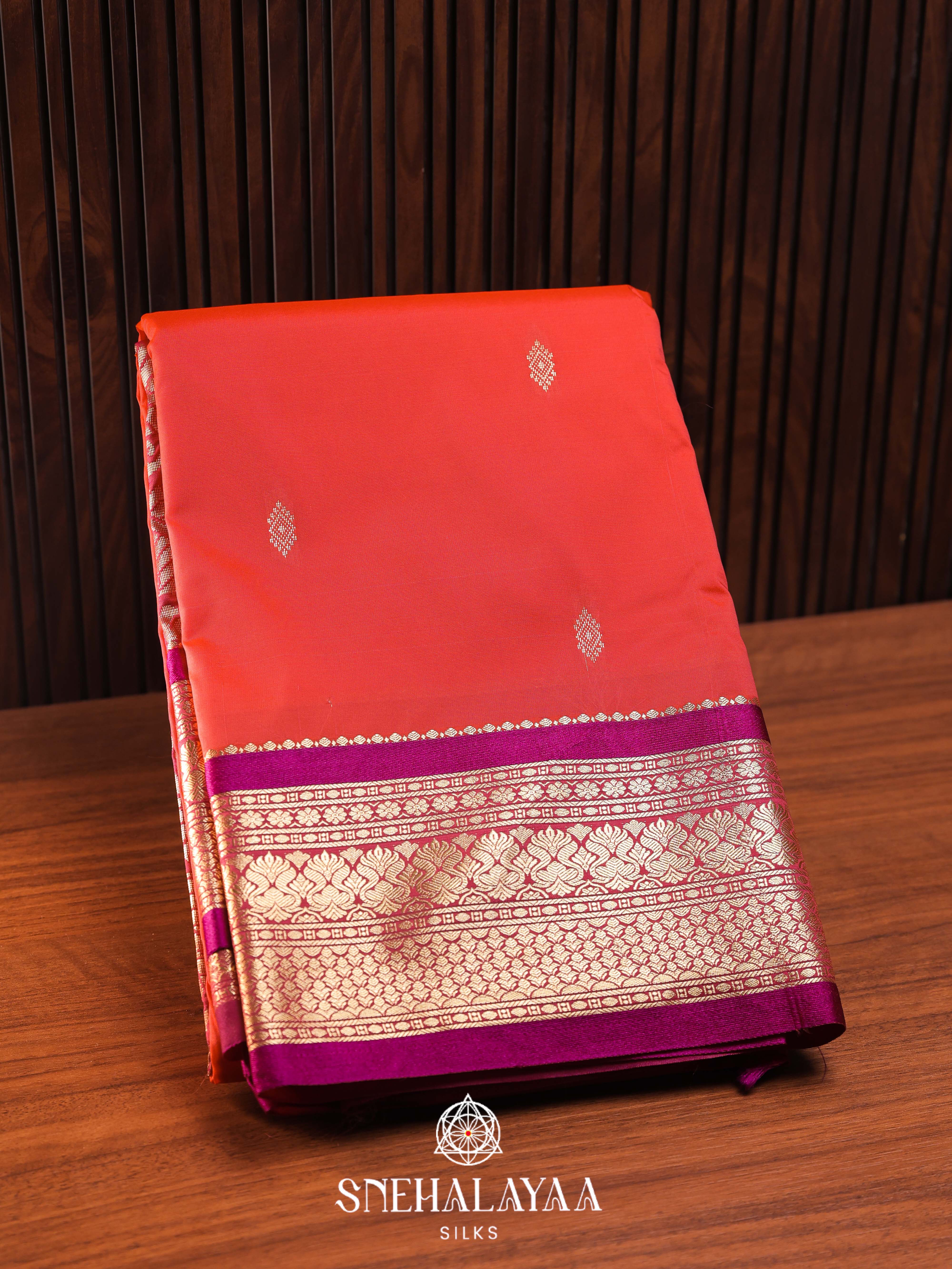 Coral Orange Art Silk Saree