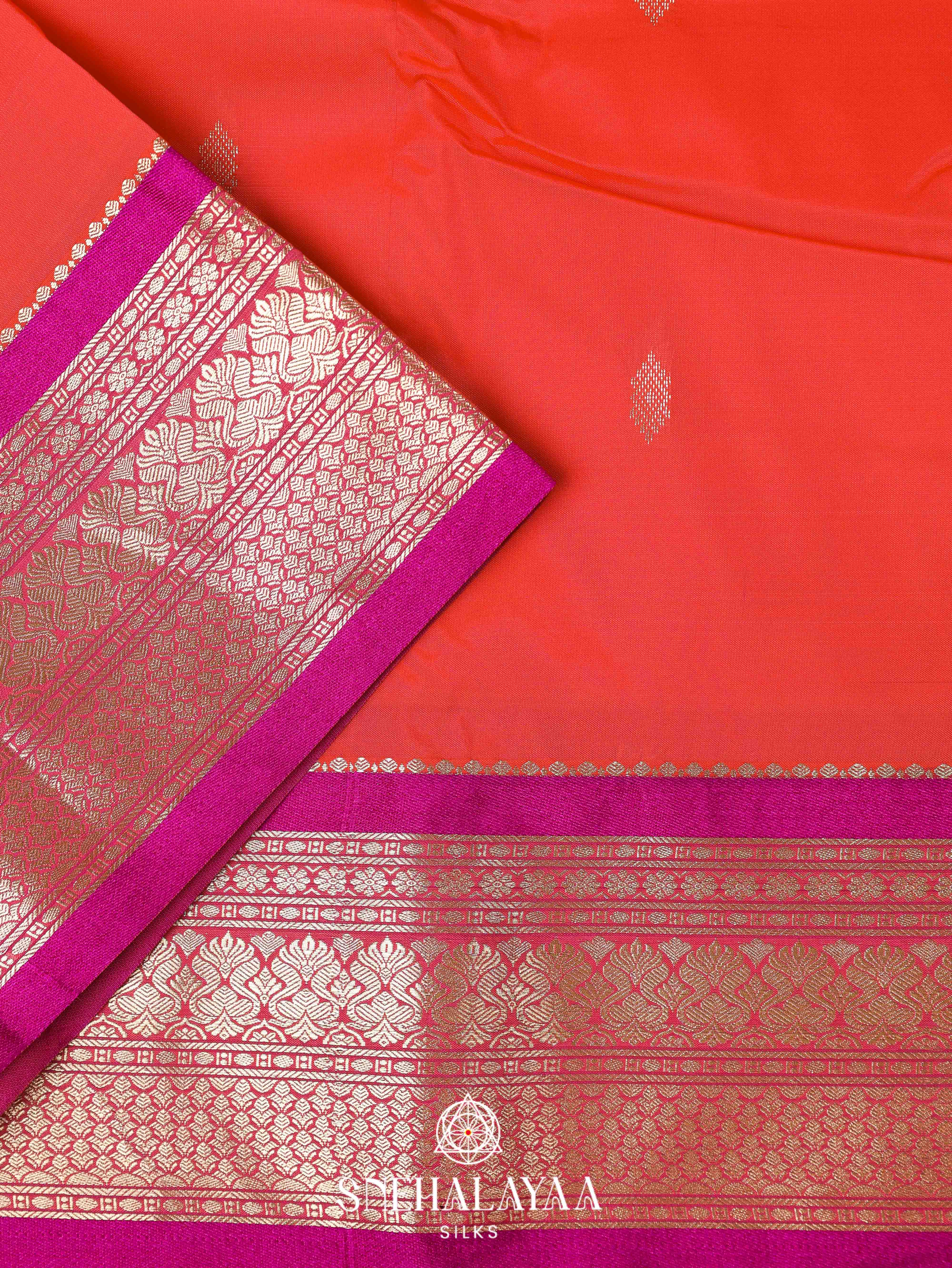 Coral Orange Art Silk Saree