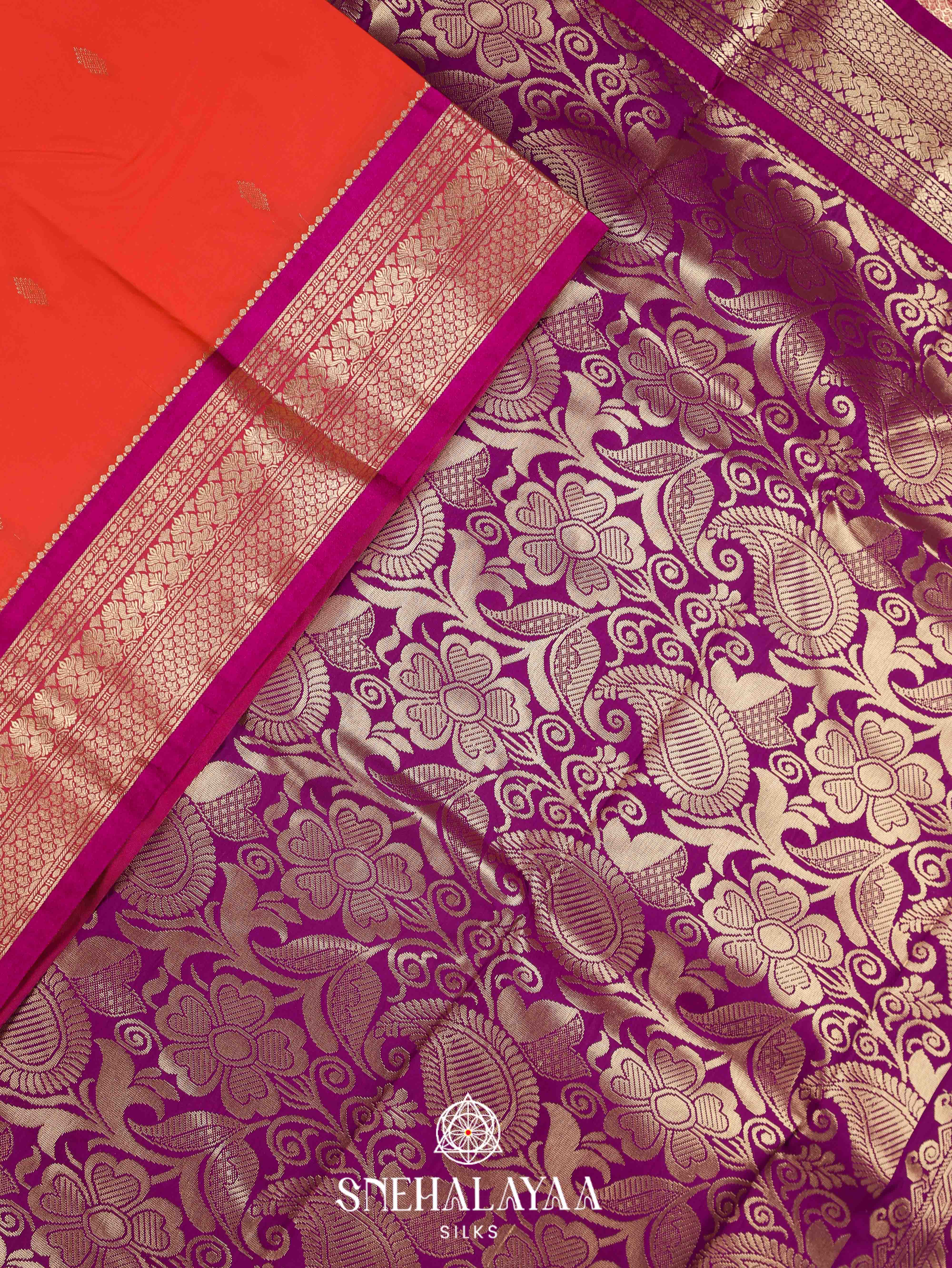 Coral Orange Art Silk Saree
