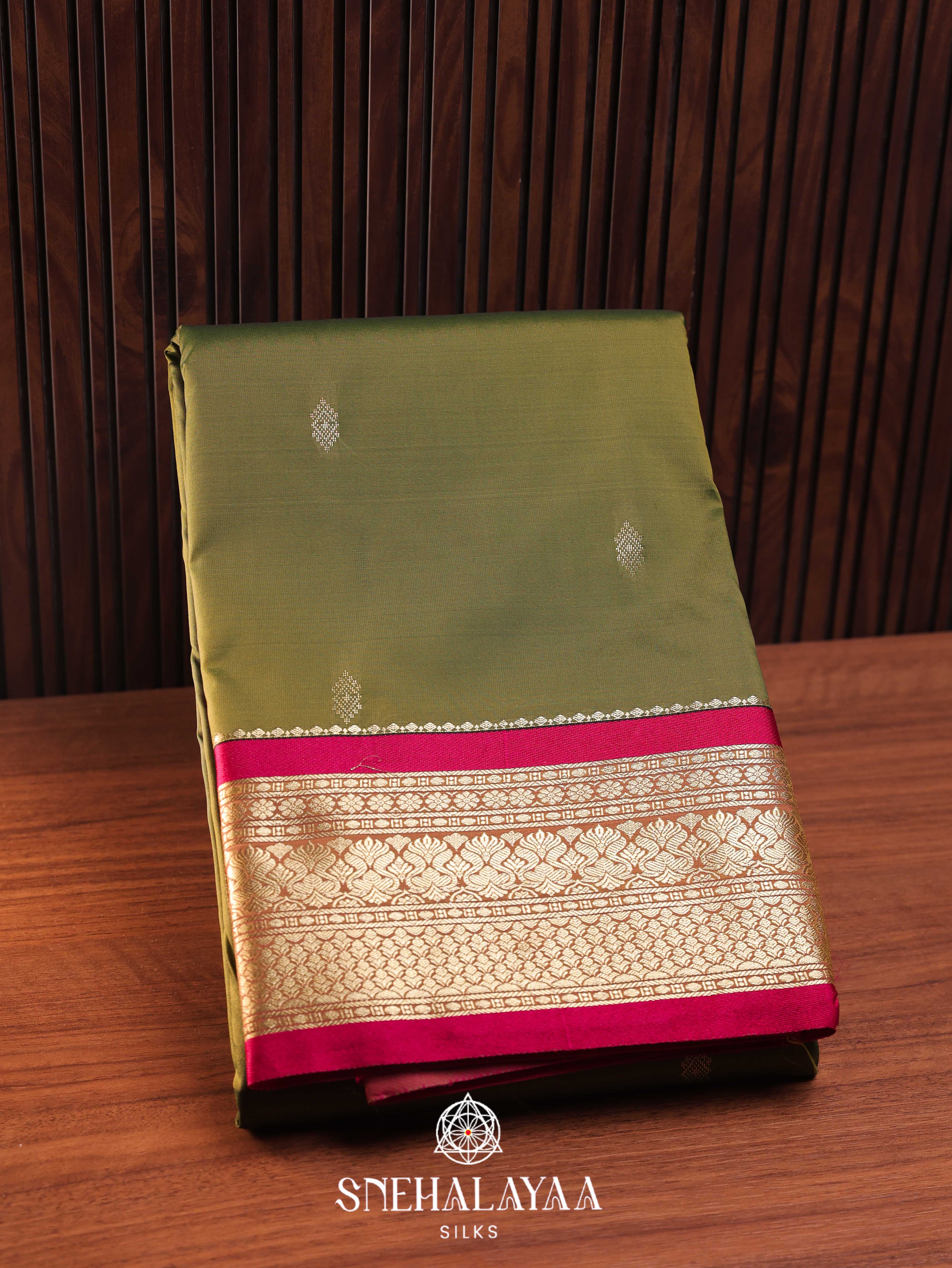 Olive Green Art Silk Saree