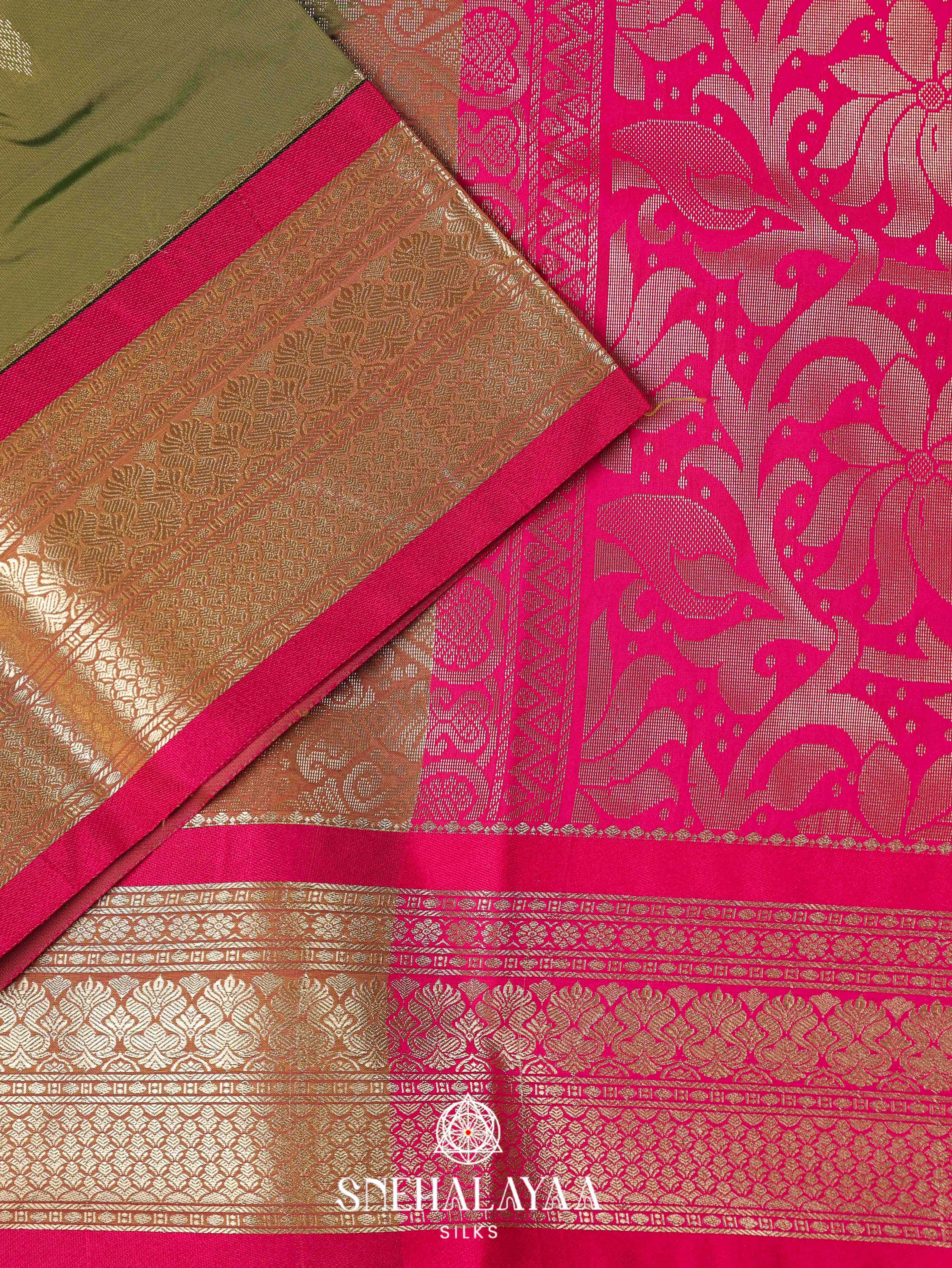 Olive Green Art Silk Saree