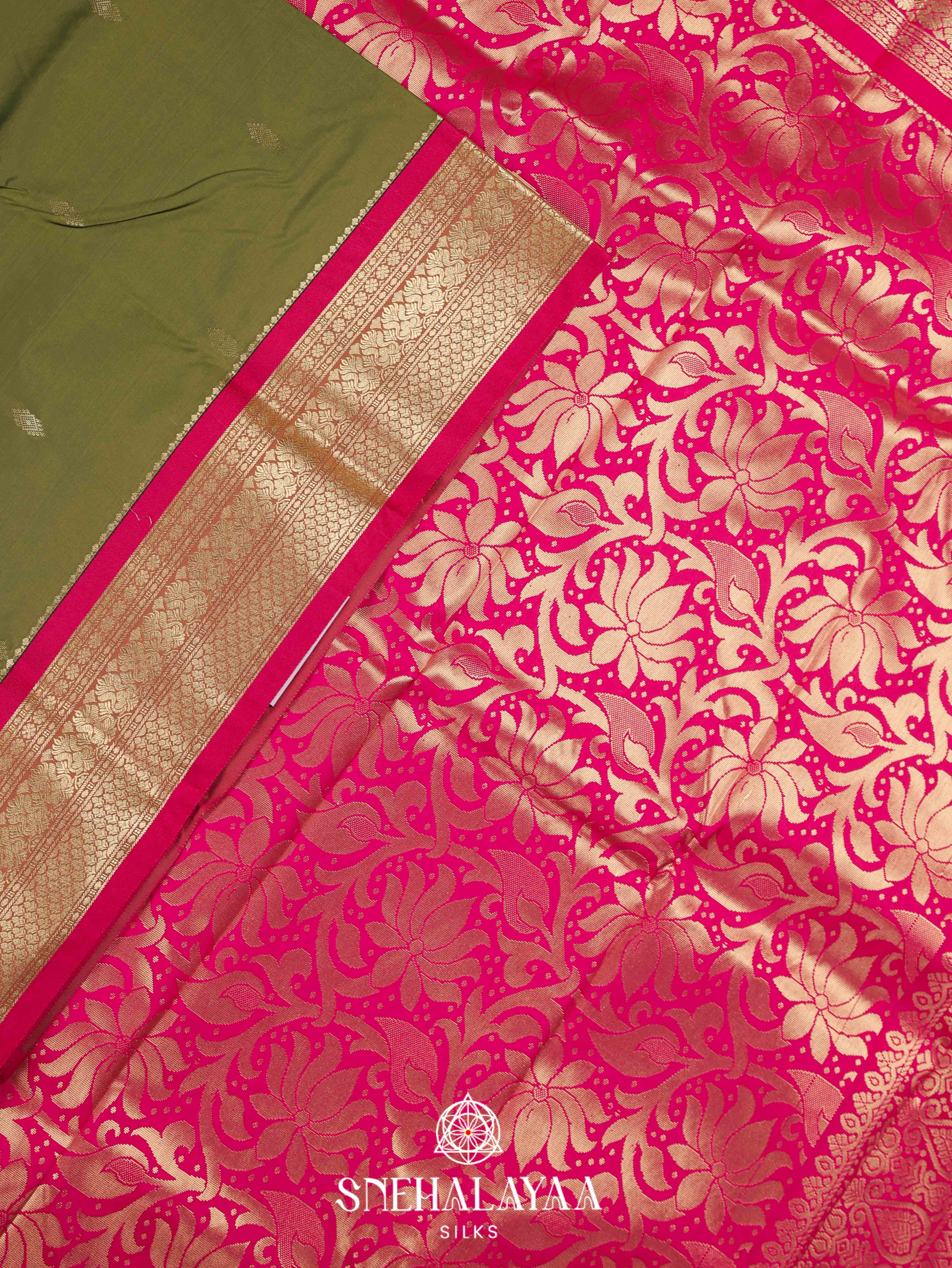 Olive Green Art Silk Saree