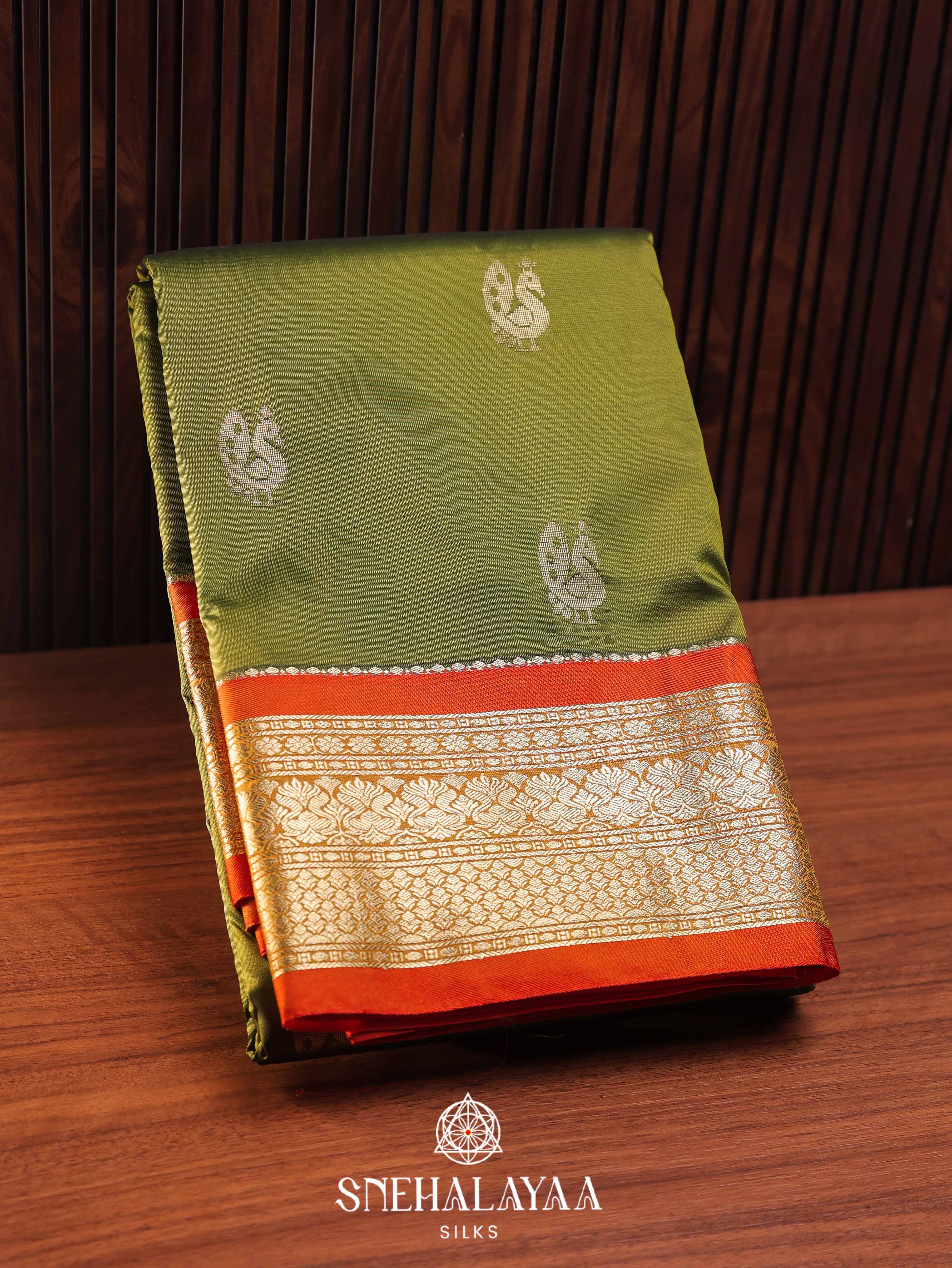 Olive Green Art Silk Saree