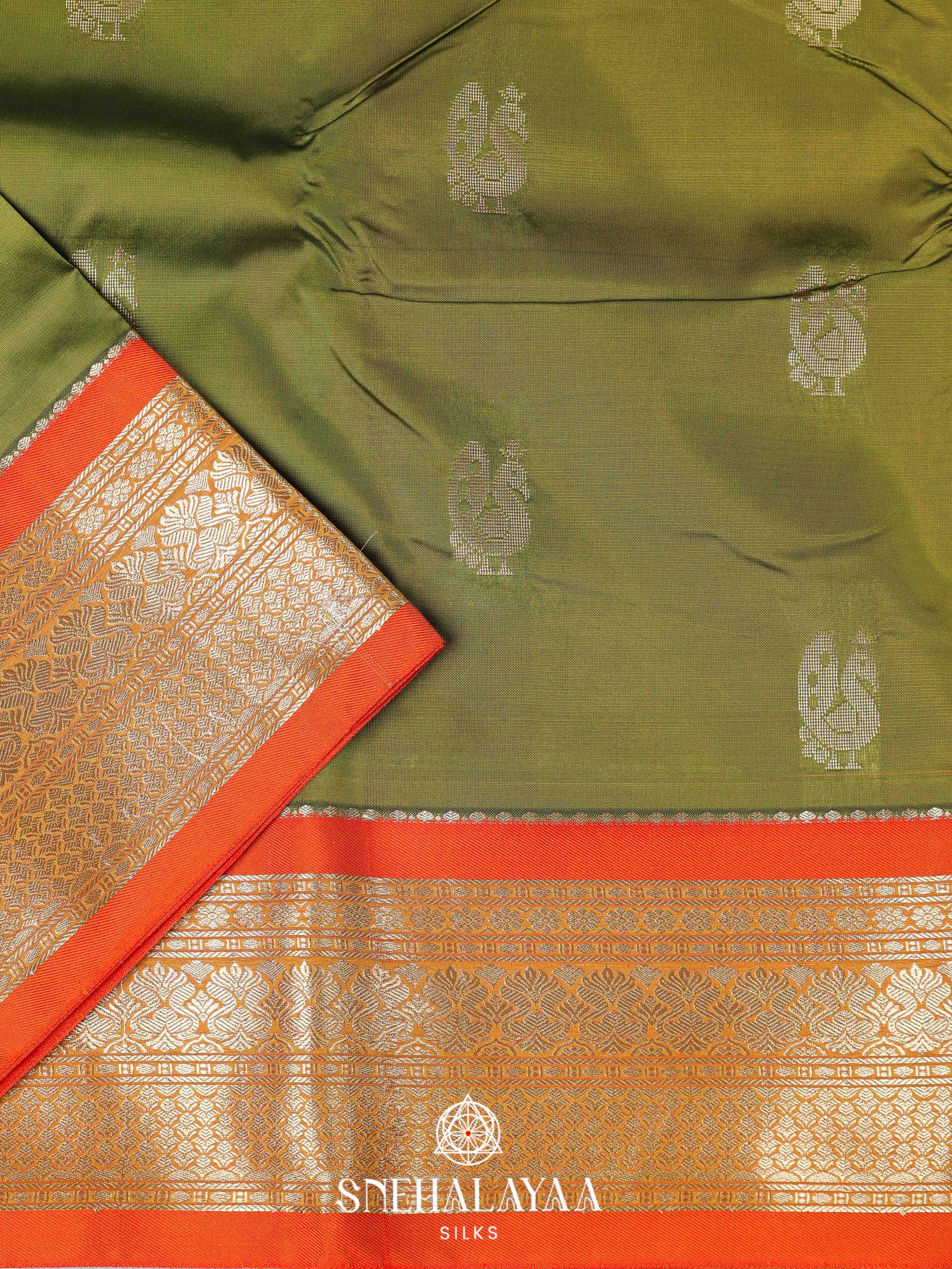 Olive Green Art Silk Saree