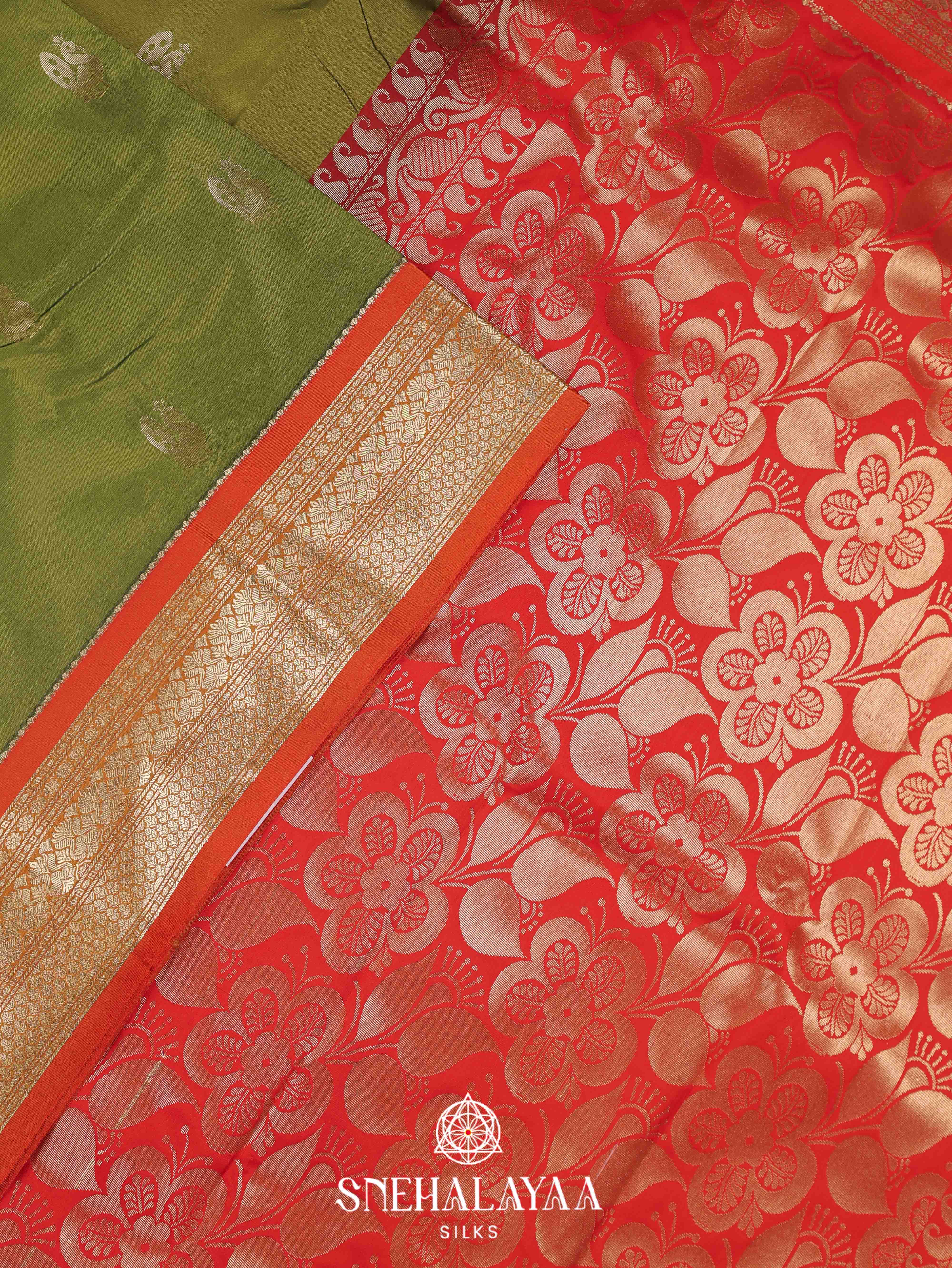 Olive Green Art Silk Saree