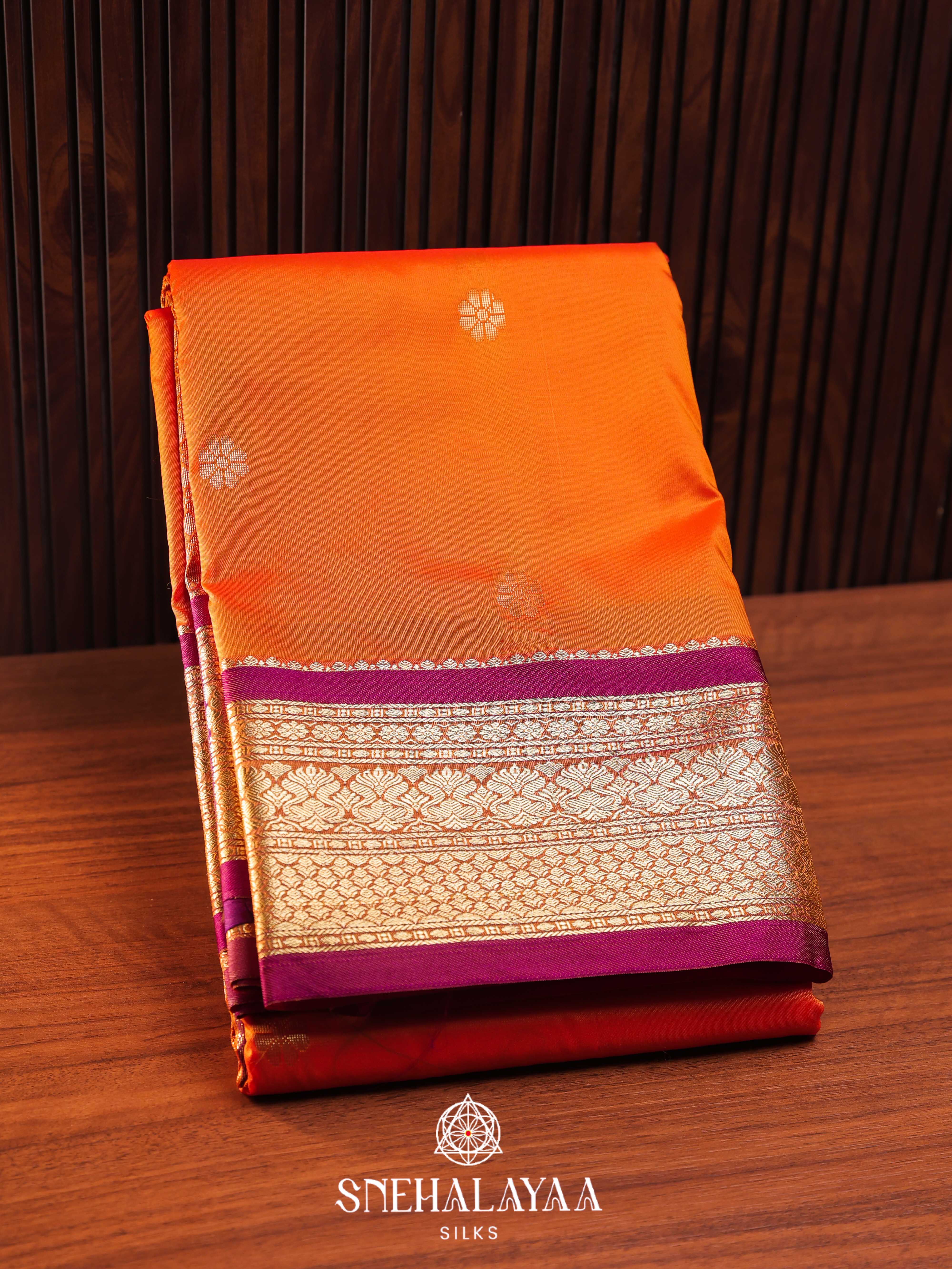 Rust Orange Art Silk Saree