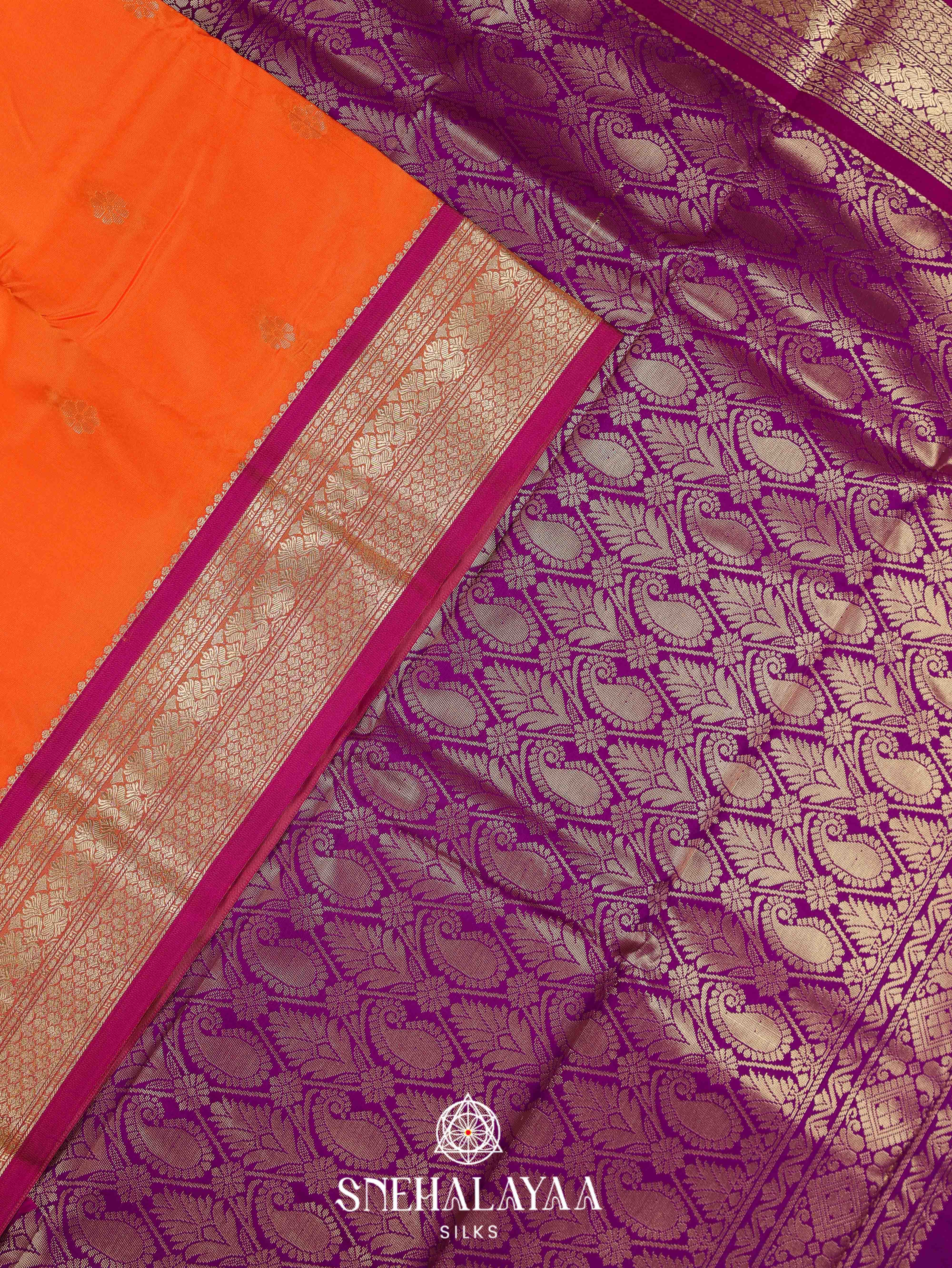Rust Orange Art Silk Saree