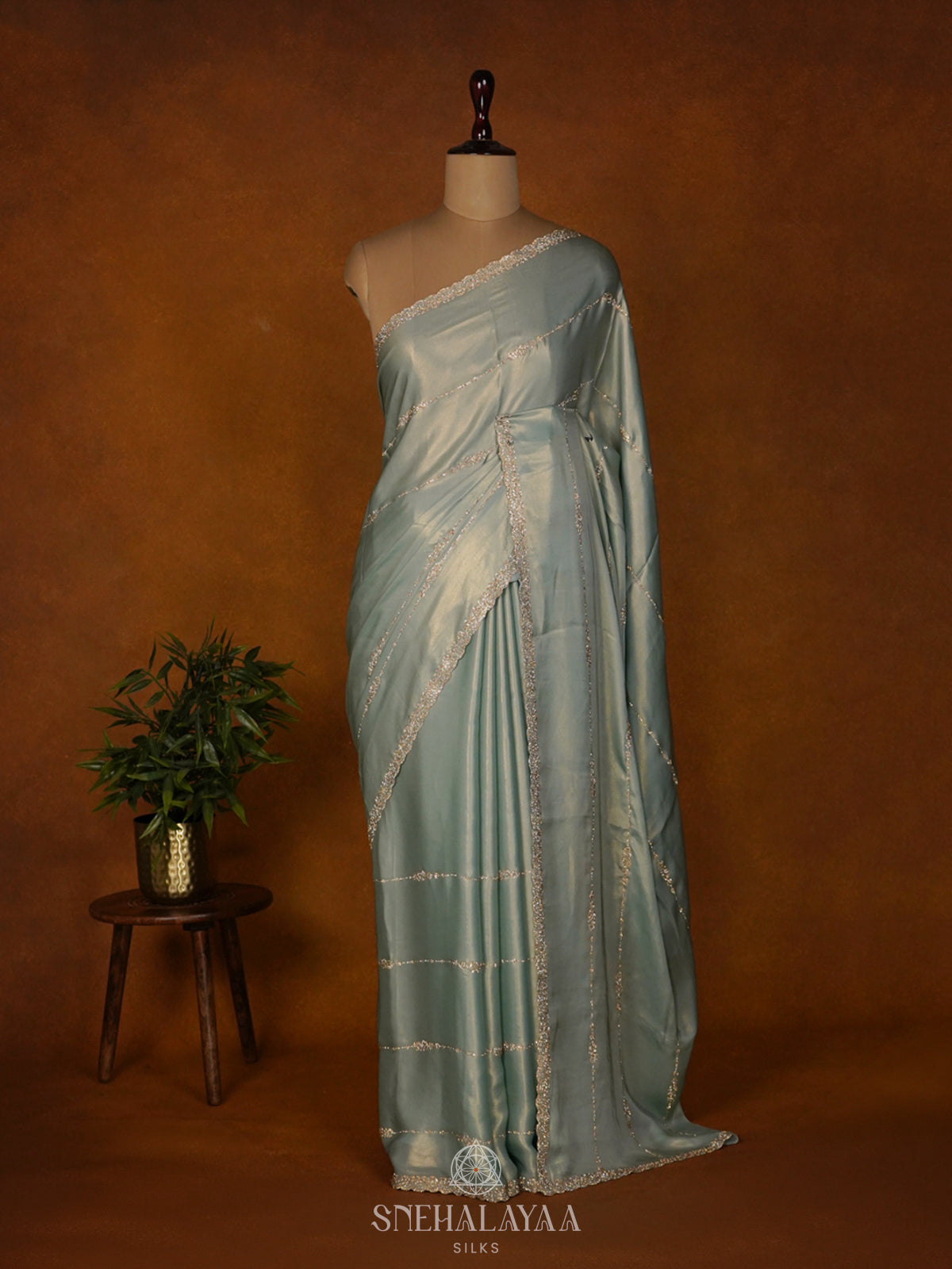 Mint Green Designer Saree