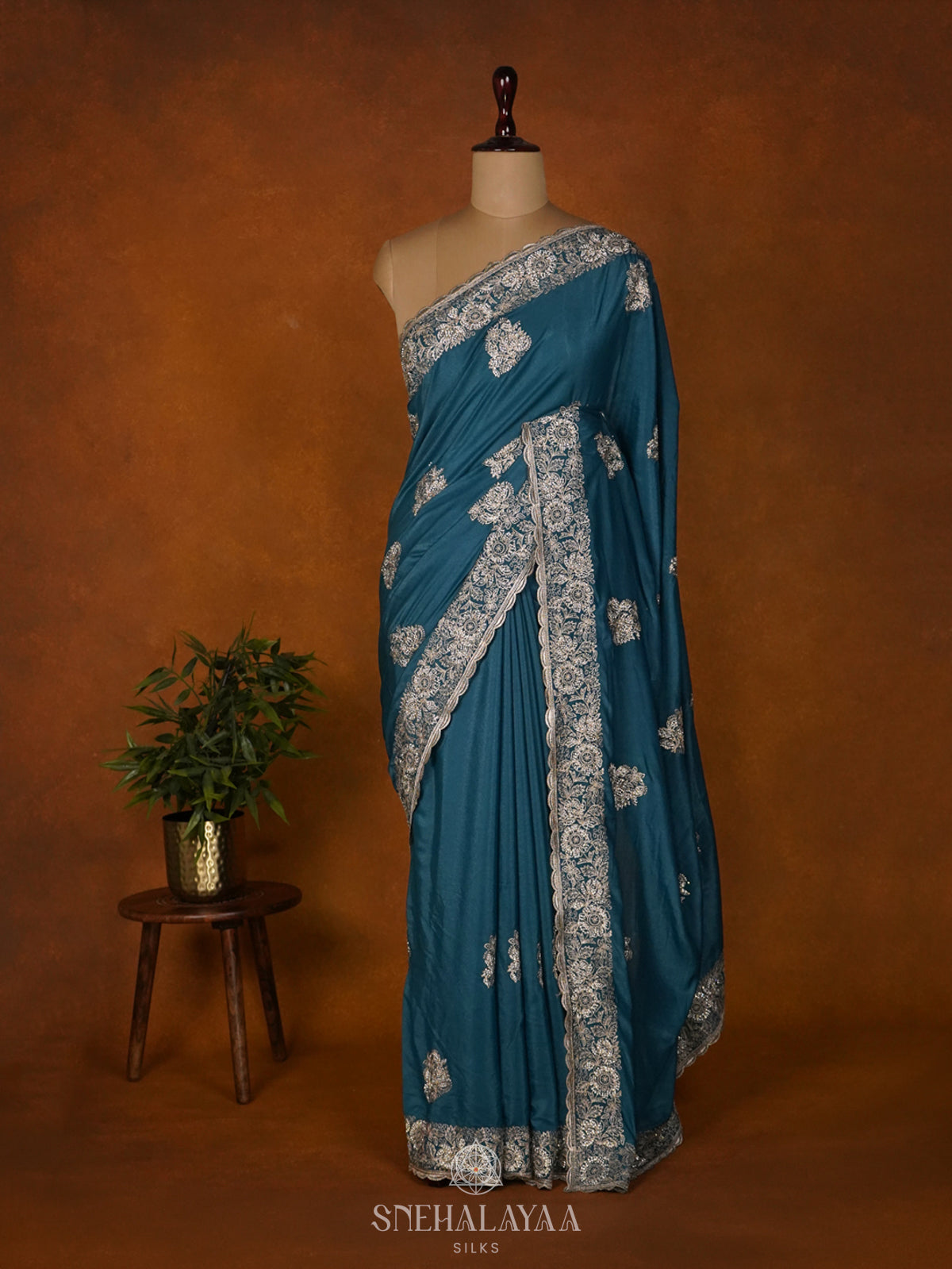 Peacock Blue Designer Saree