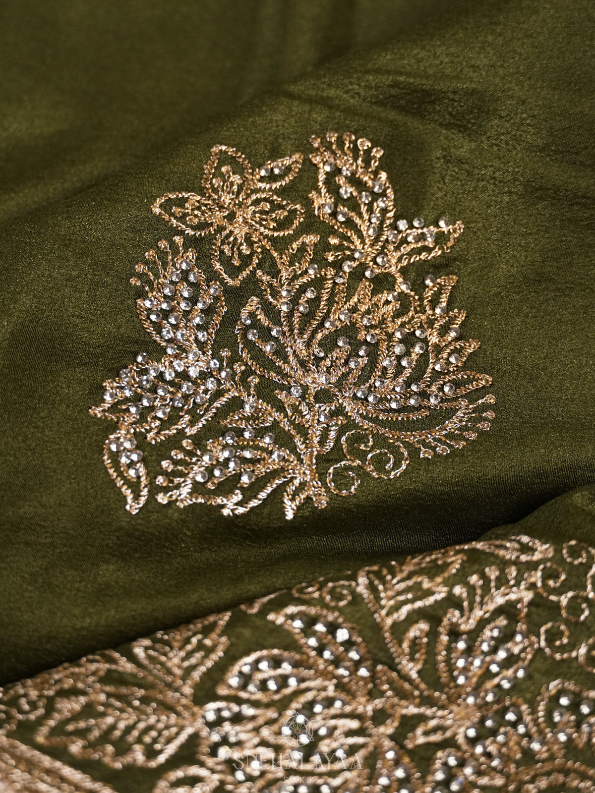 Olive Green Designer Saree