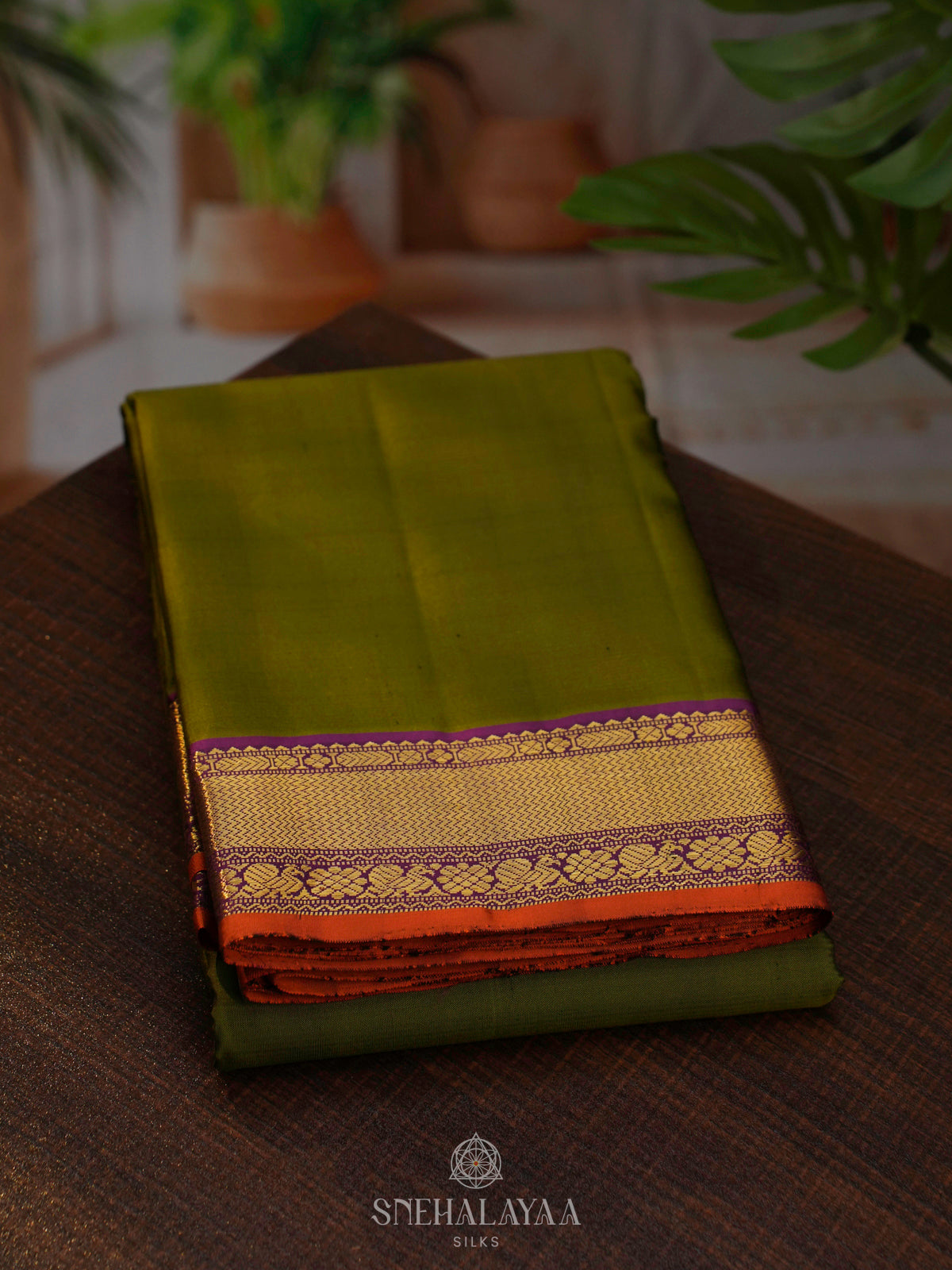 Olive Green Kanjivaram Silk Saree