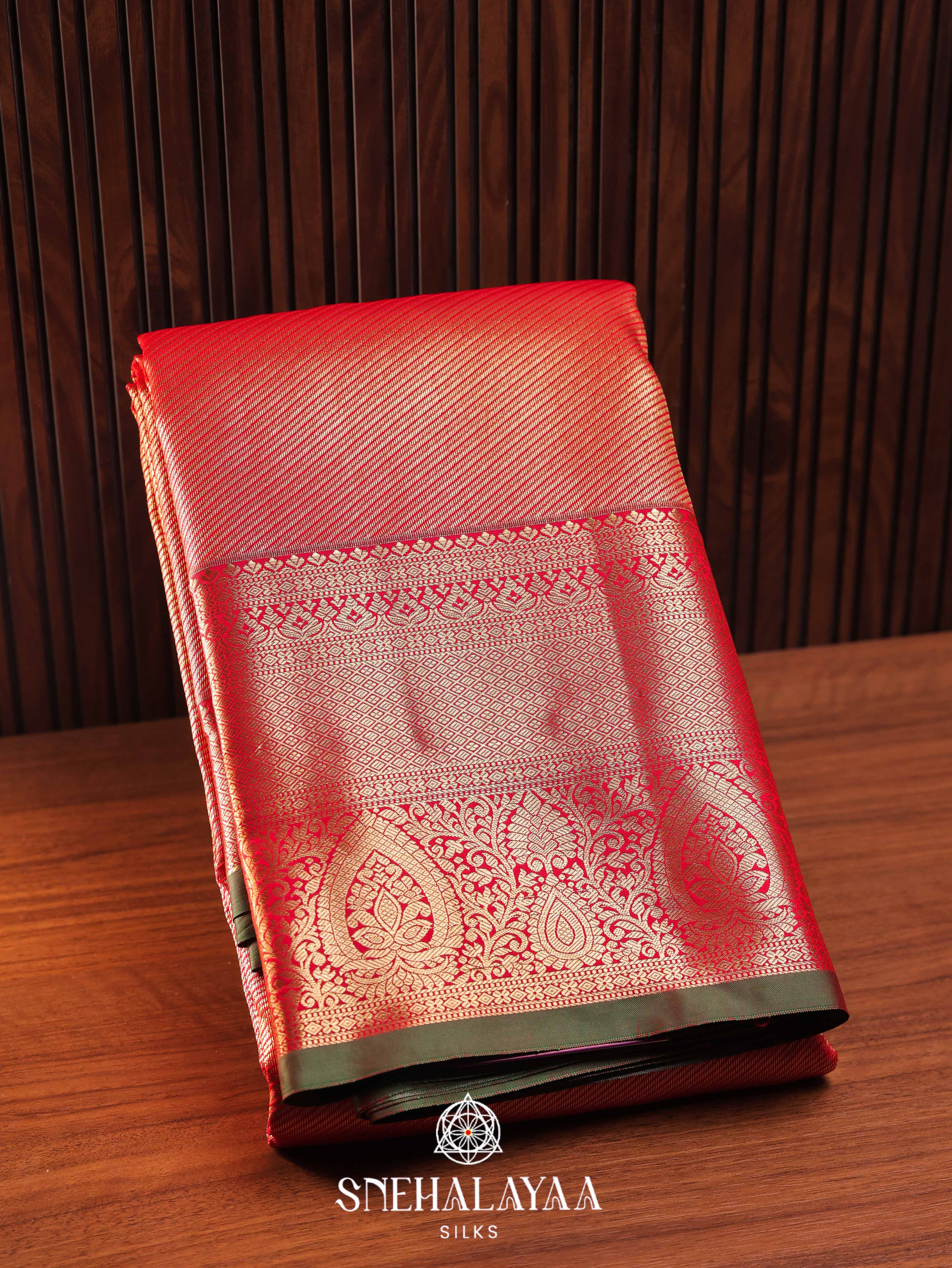 Coral Red Art Silk Saree