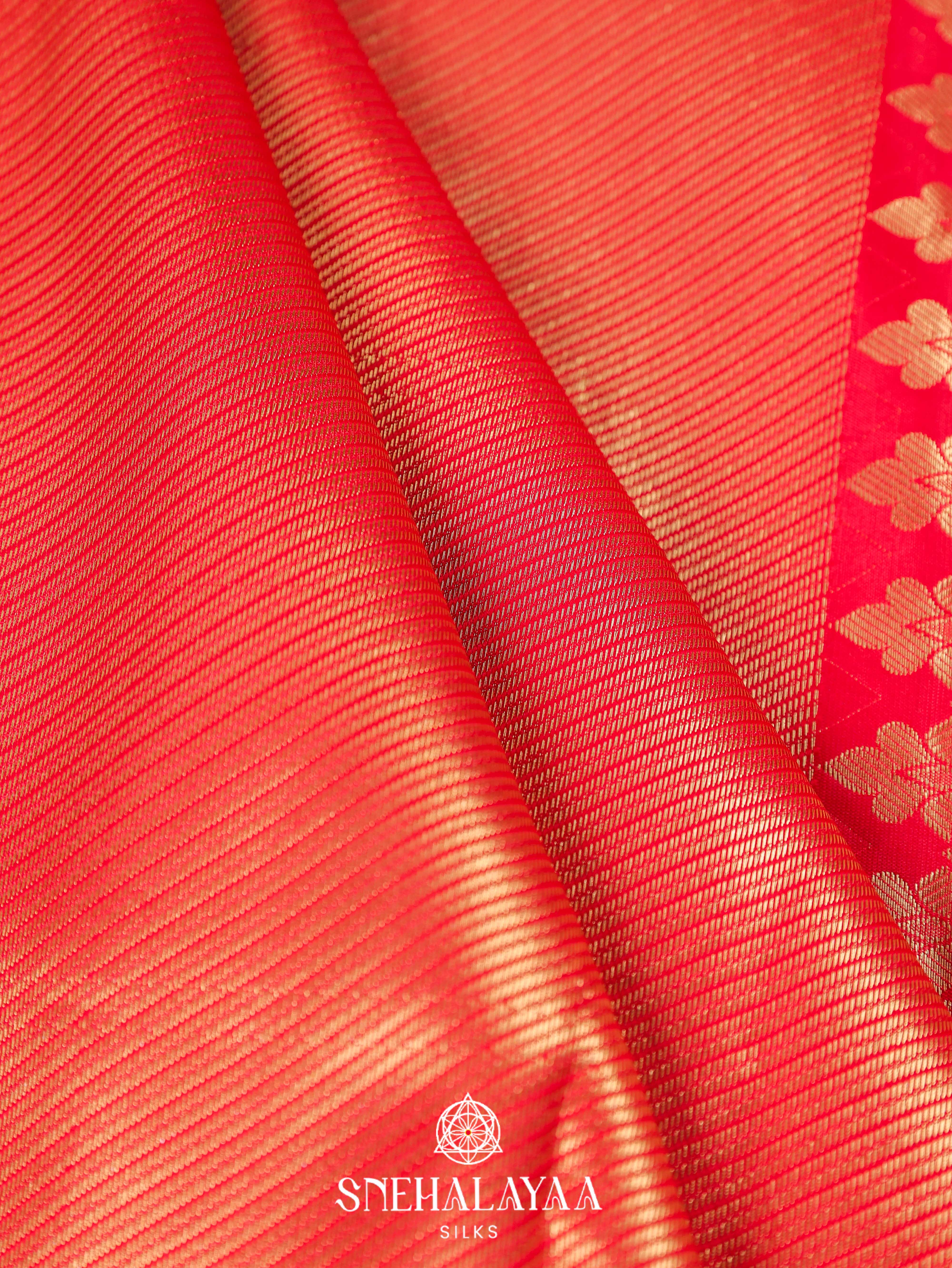Coral Red Art Silk Saree