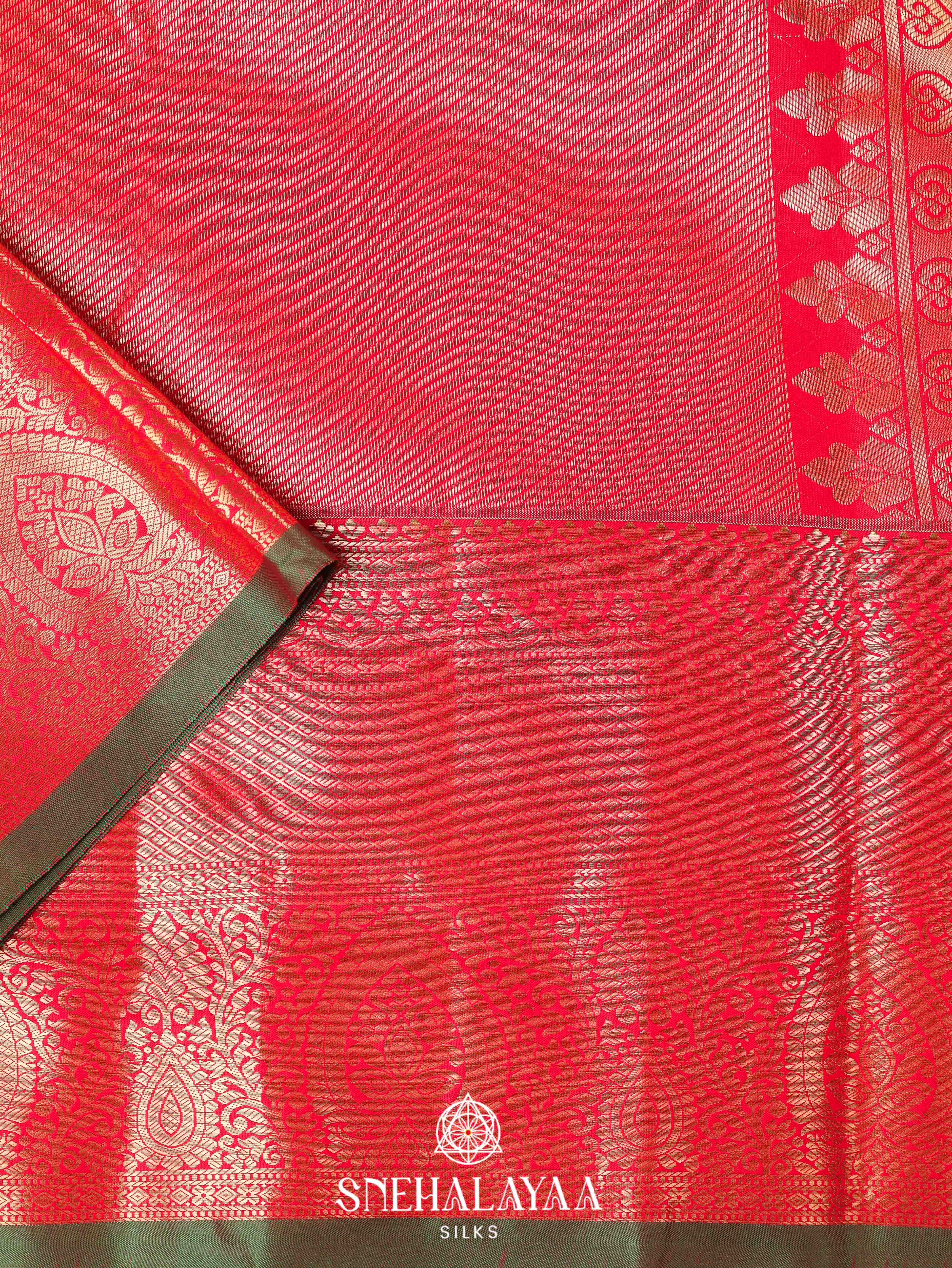 Coral Red Art Silk Saree