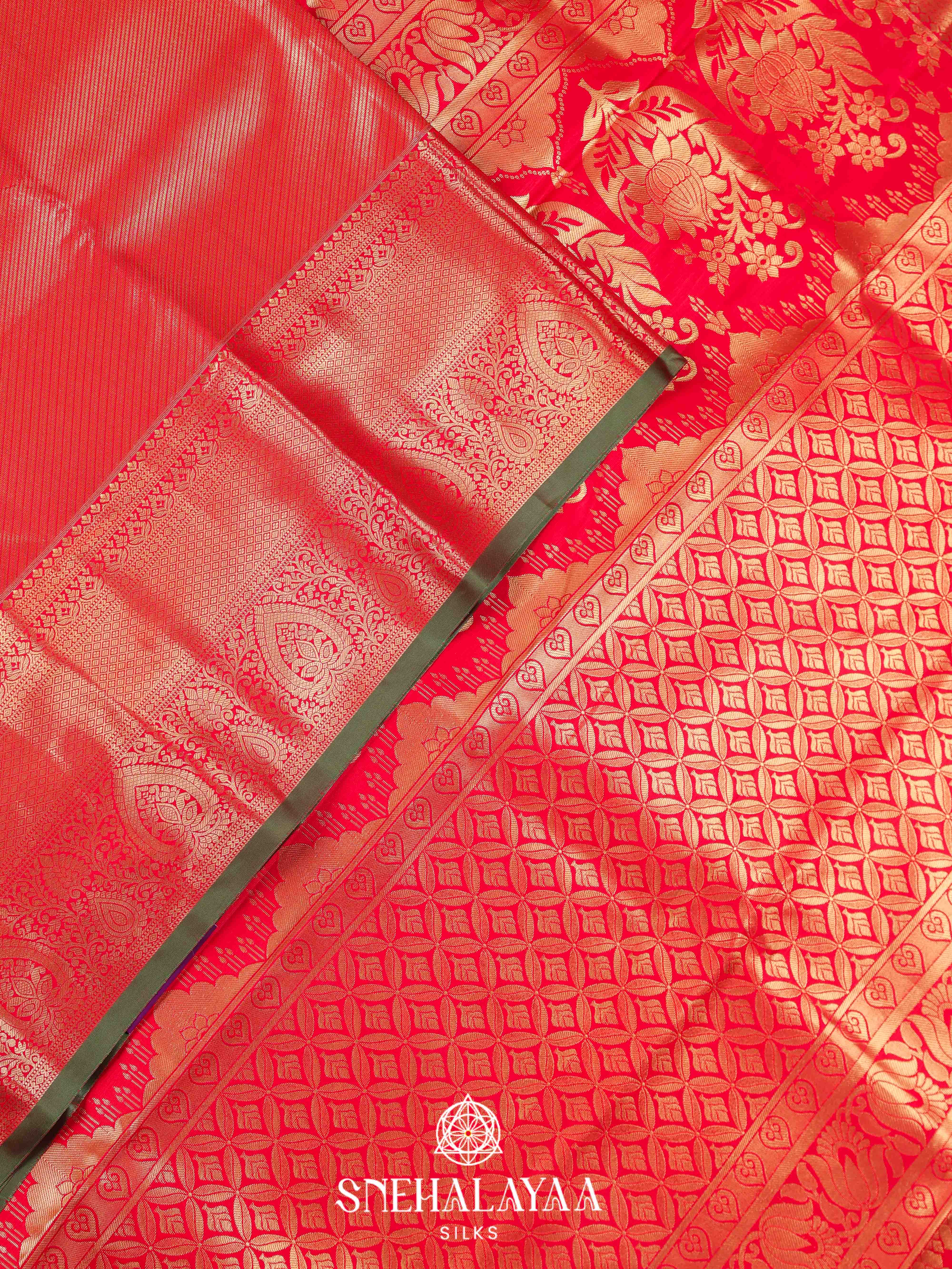 Coral Red Art Silk Saree