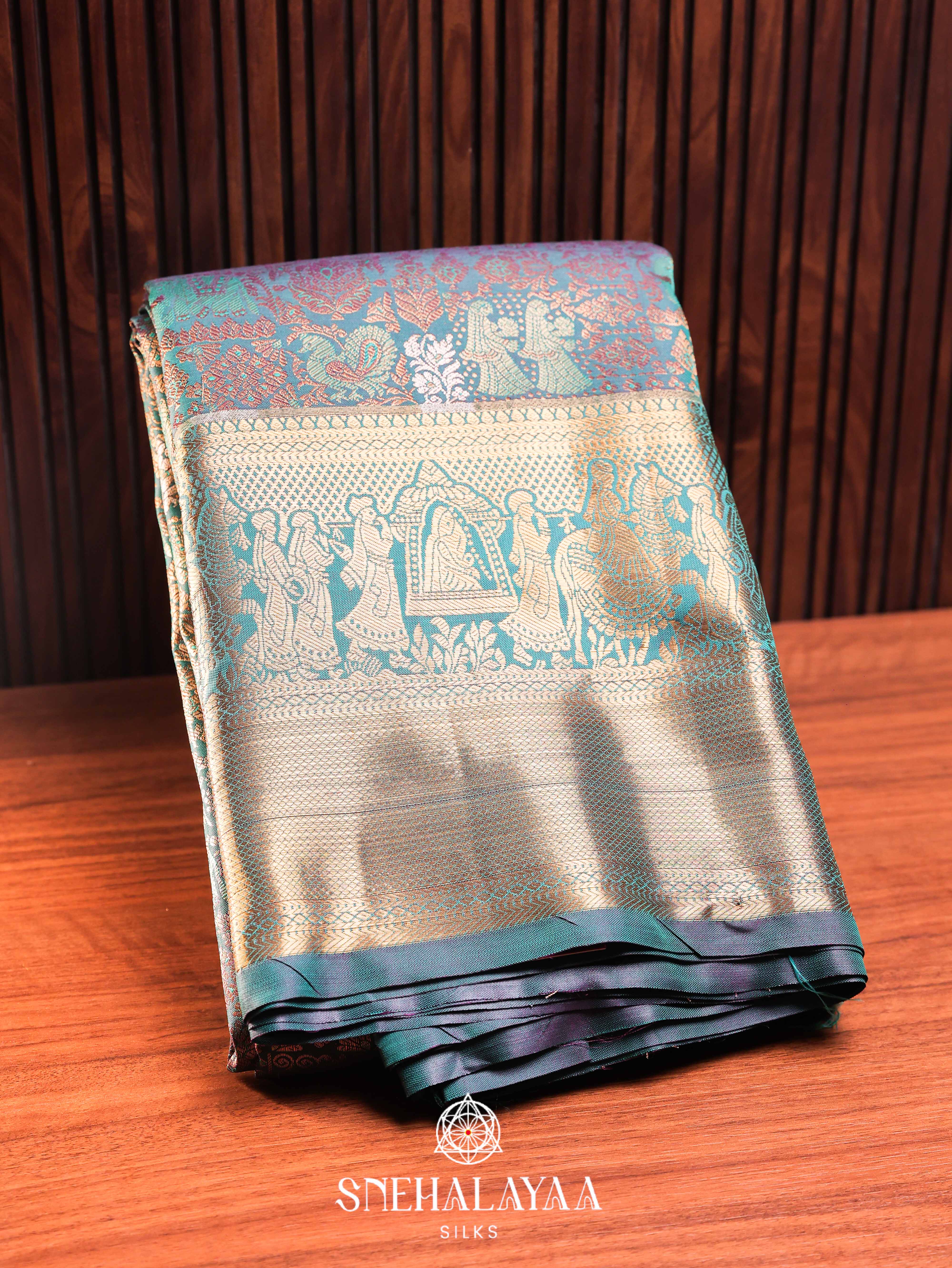 Peacock Blue Art Silk Saree