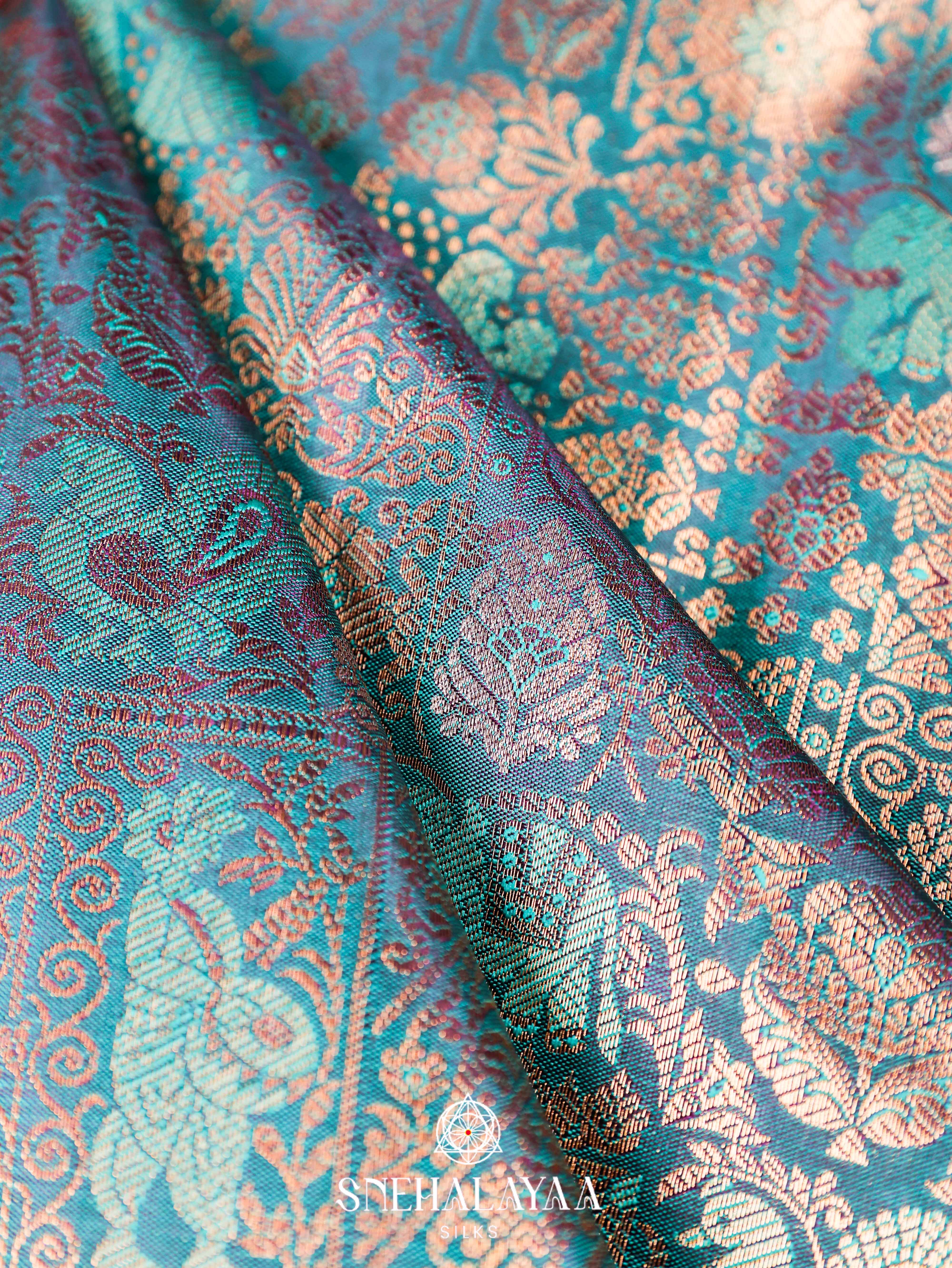 Peacock Blue Art Silk Saree