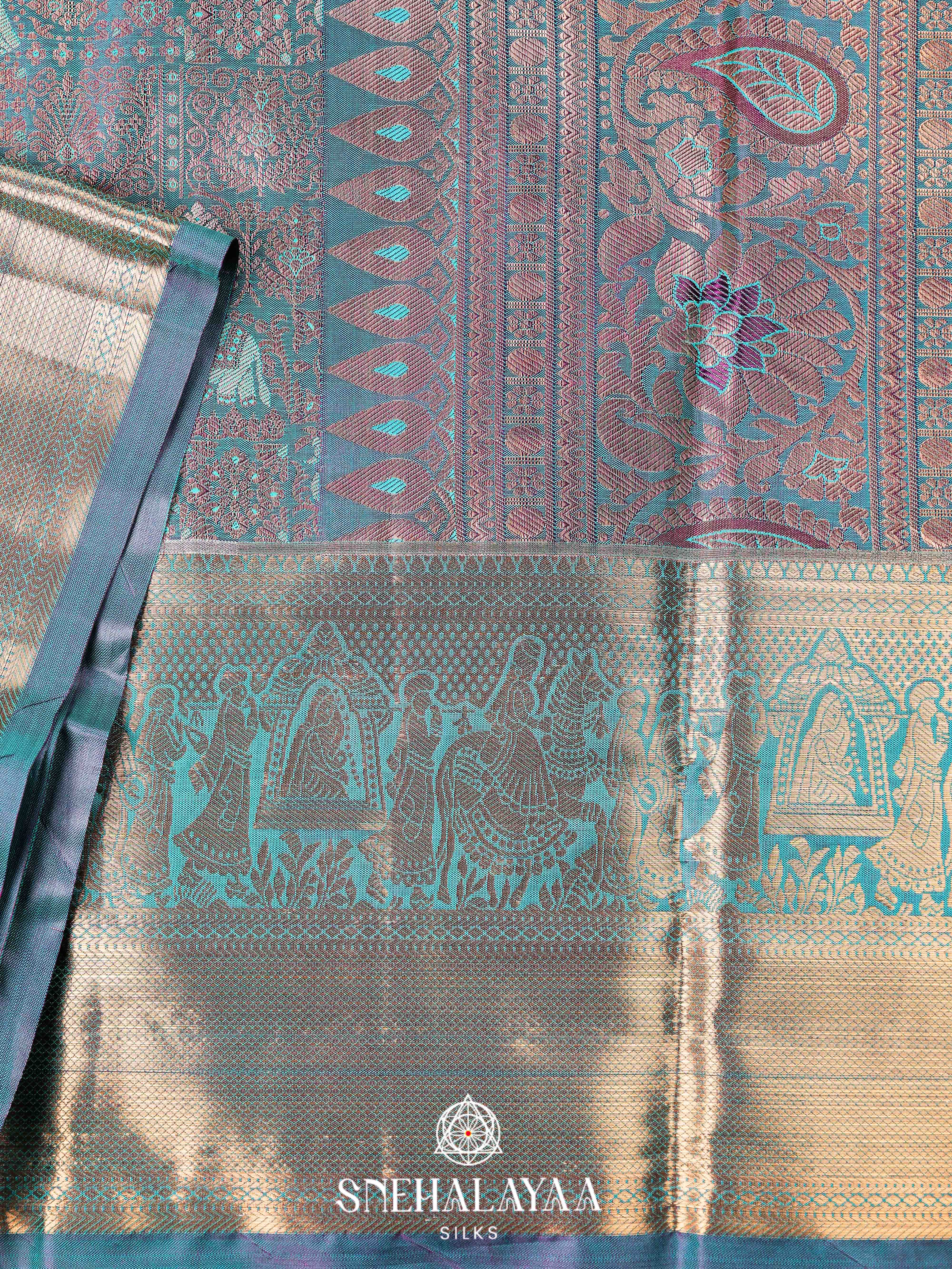 Peacock Blue Art Silk Saree