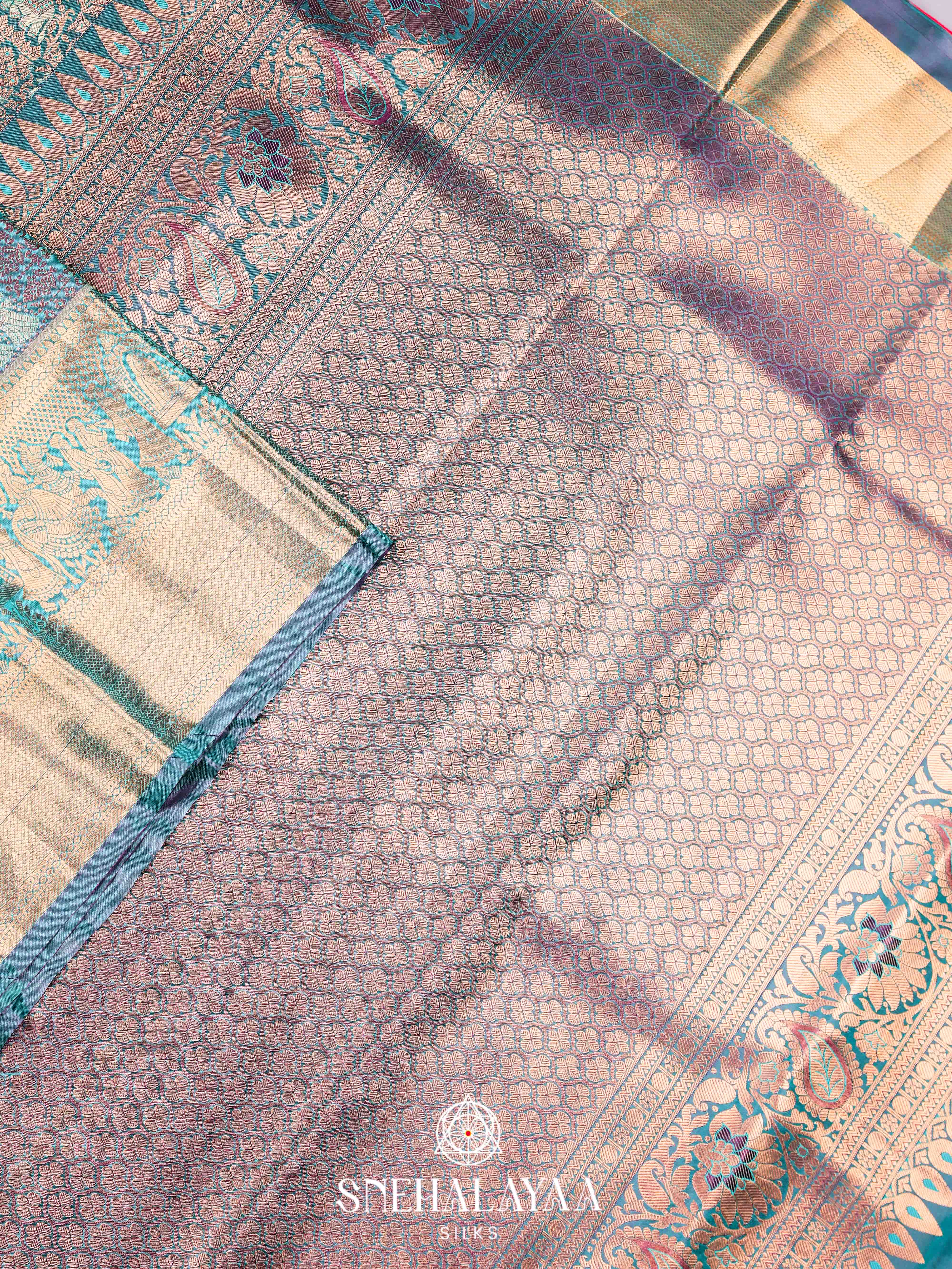Peacock Blue Art Silk Saree