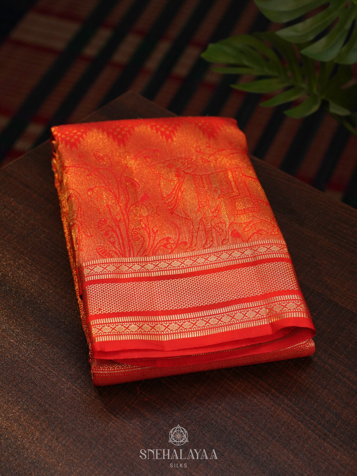 Rust Orange Kanjivaram Silk Saree