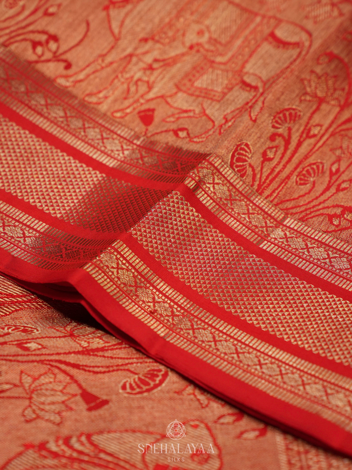 Rust Orange Kanjivaram Silk Saree