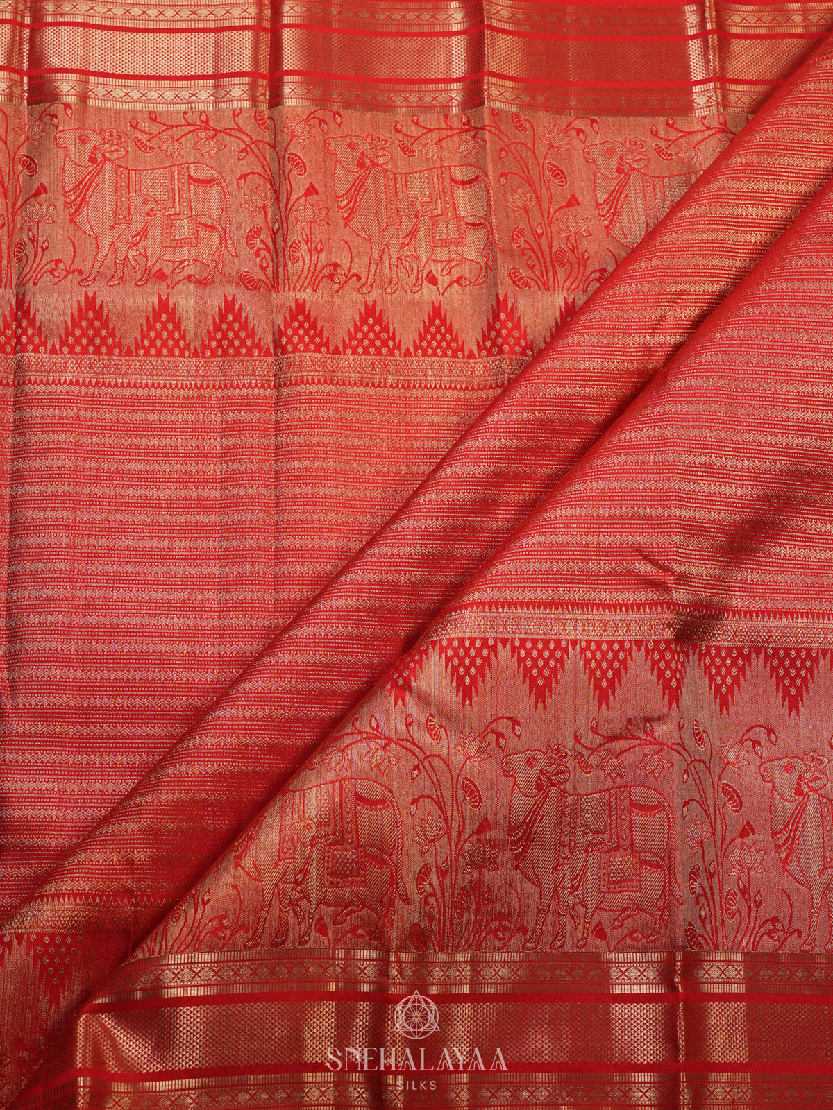 Rust Orange Kanjivaram Silk Saree