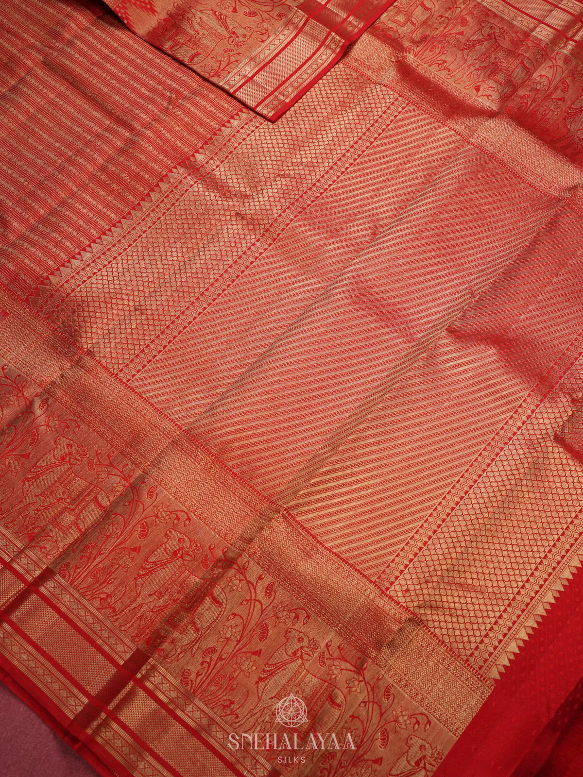 Rust Orange Kanjivaram Silk Saree