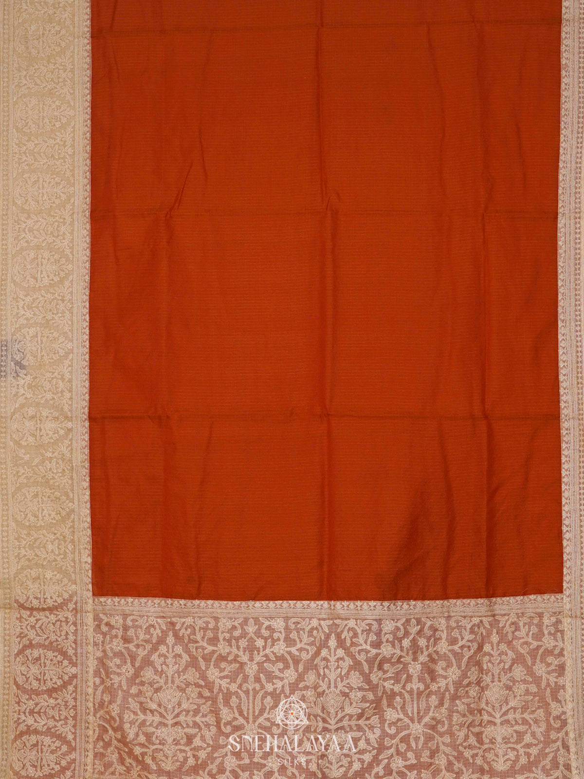 Orange Kota Embroidery Saree