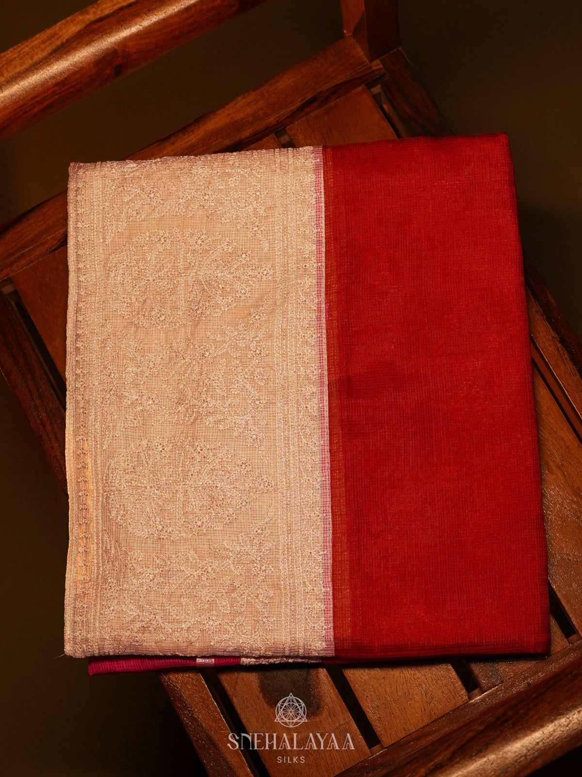 Red Kota Embroidery Saree