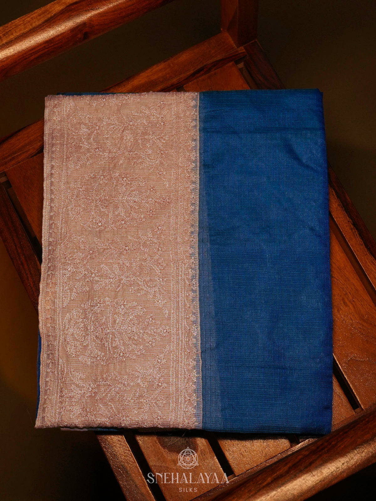 Navy Blue Kota Embroidery Saree