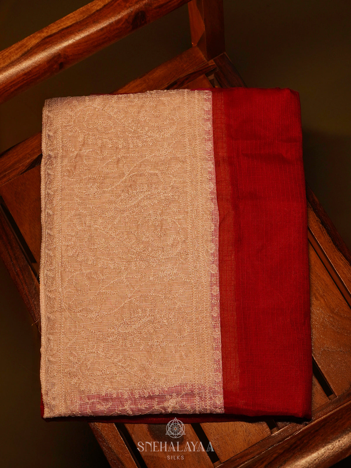 Red Kota Embroidery Saree
