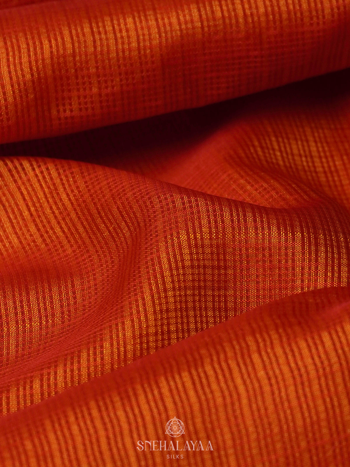Rust Orange Kota Embroidery Saree