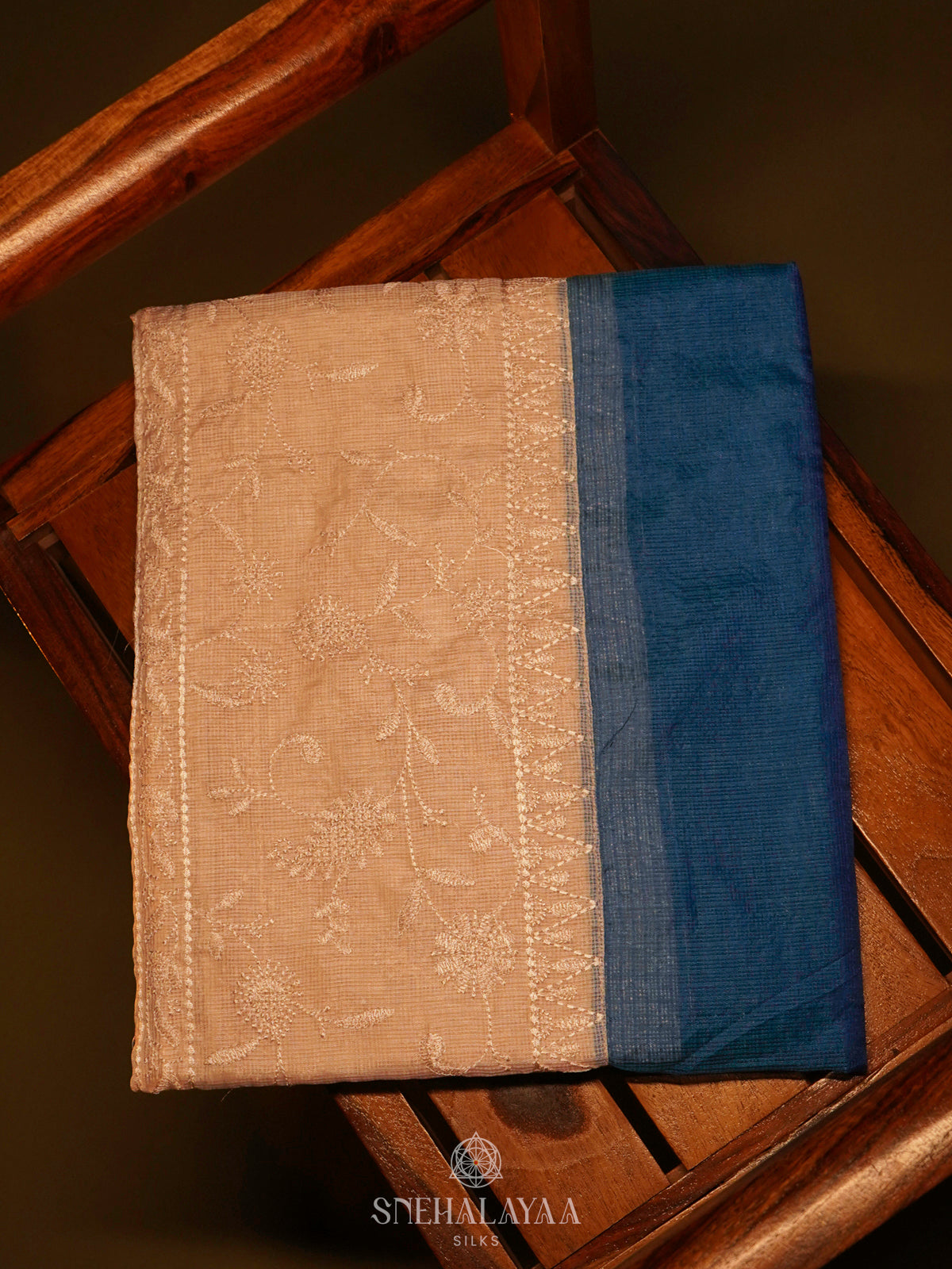 Navy Blue Kota Embroidery Saree