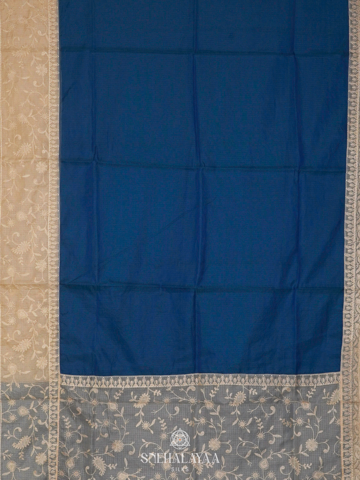 Navy Blue Kota Embroidery Saree