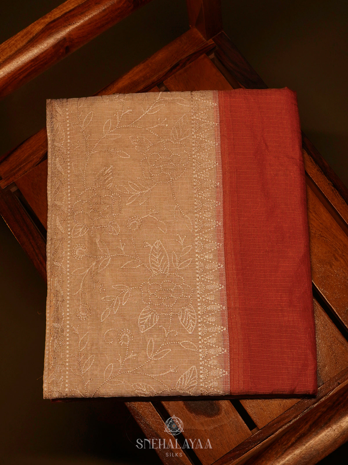 Orange Kota Embroidery Saree
