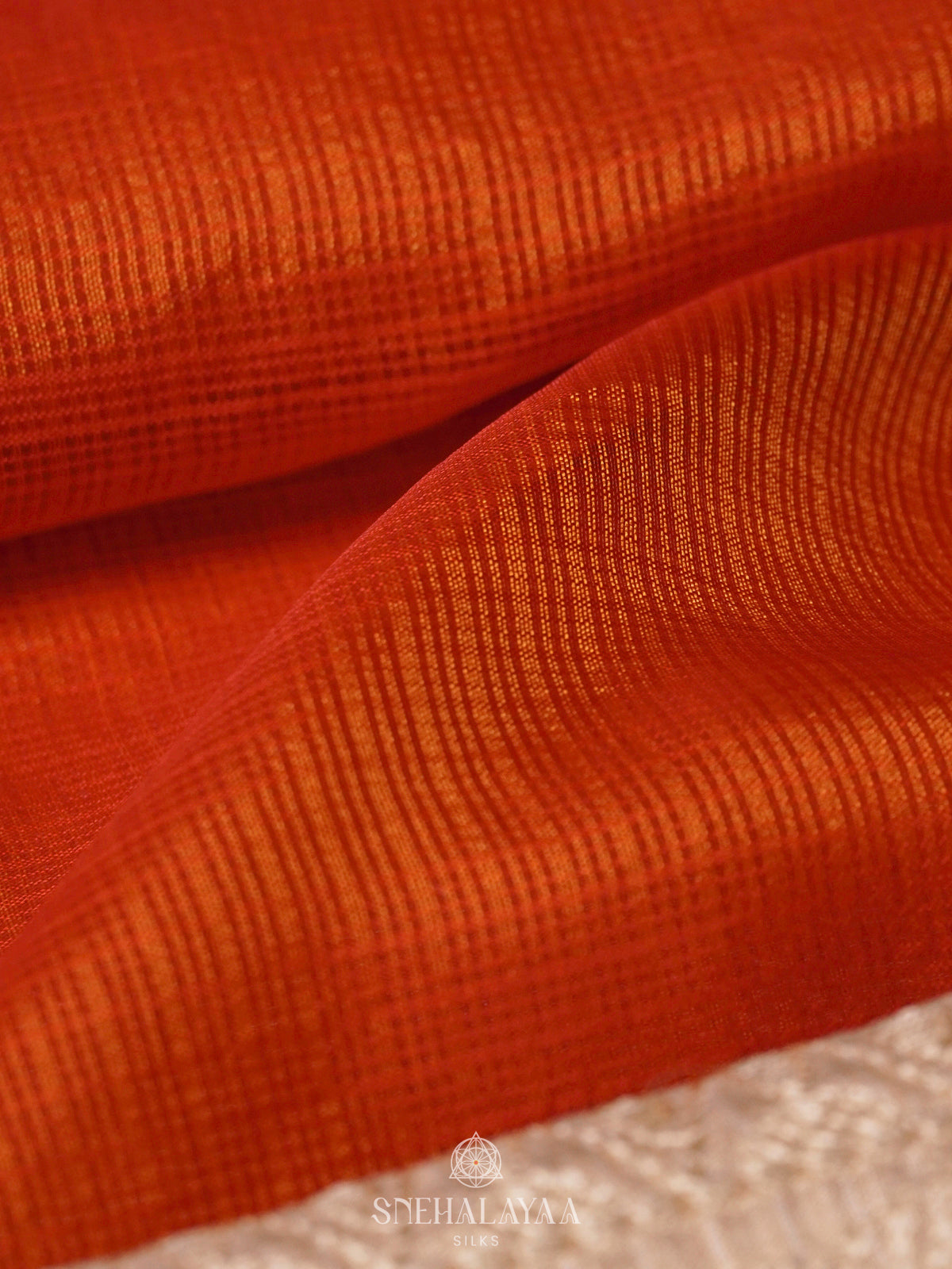 Orange Kota Embroidery Saree