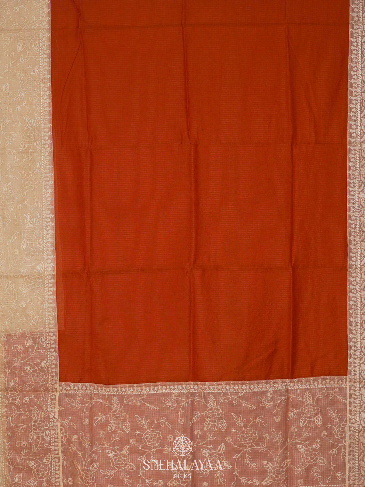Orange Kota Embroidery Saree