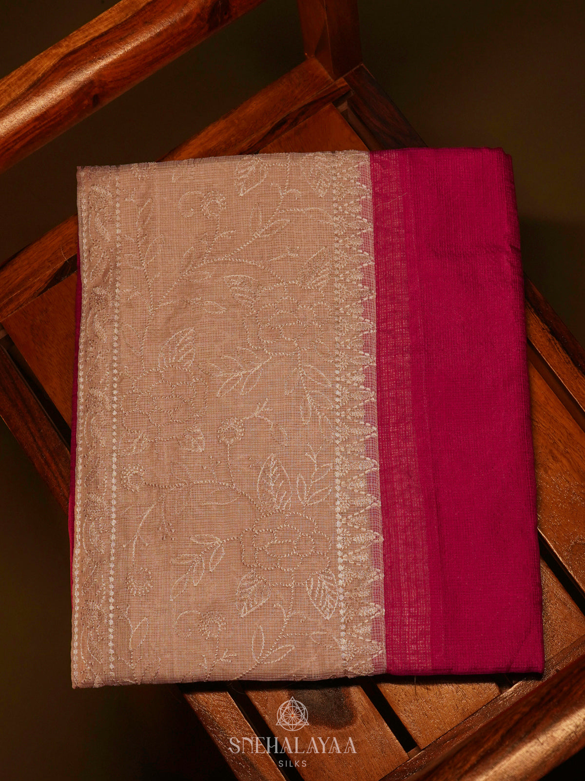 Pink Kota Embroidery Saree