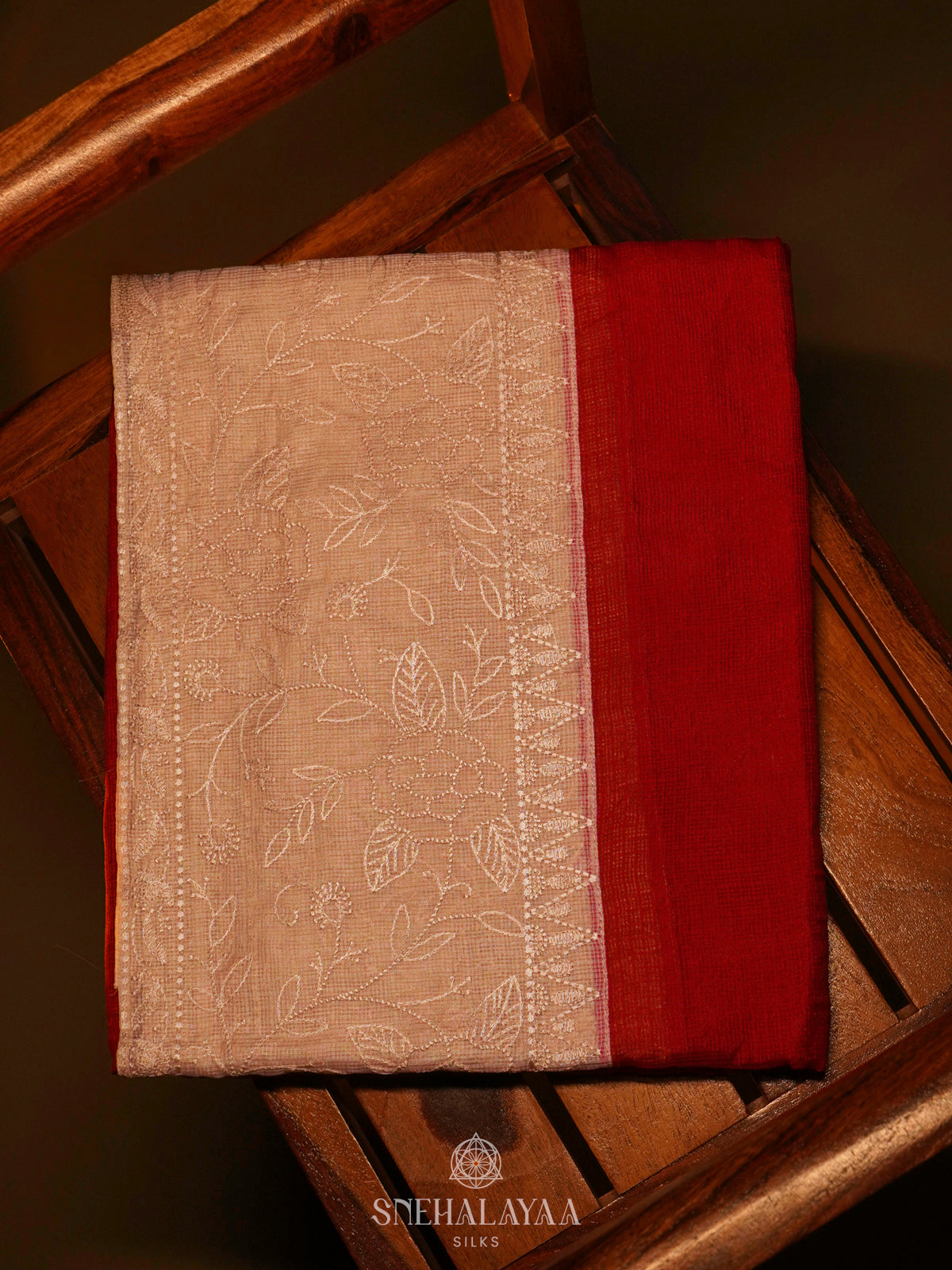 Red Kota Embroidery Saree