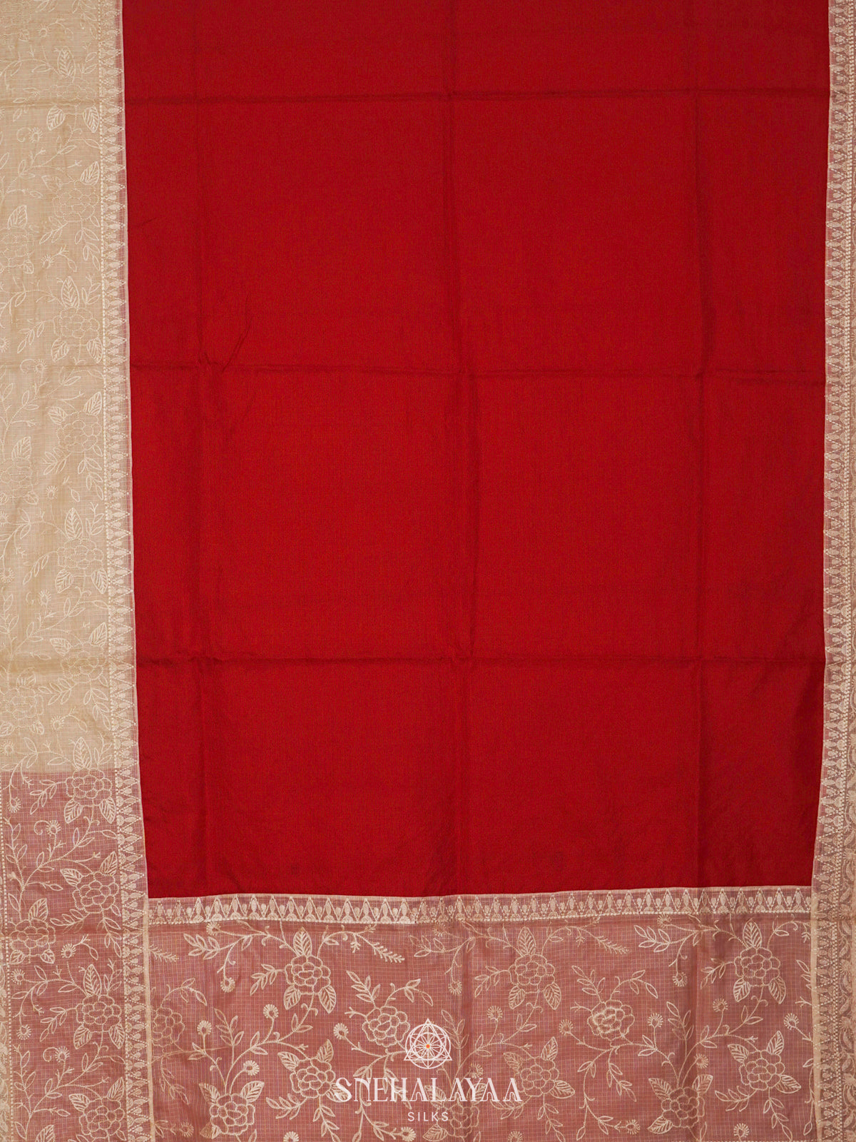 Red Kota Embroidery Saree