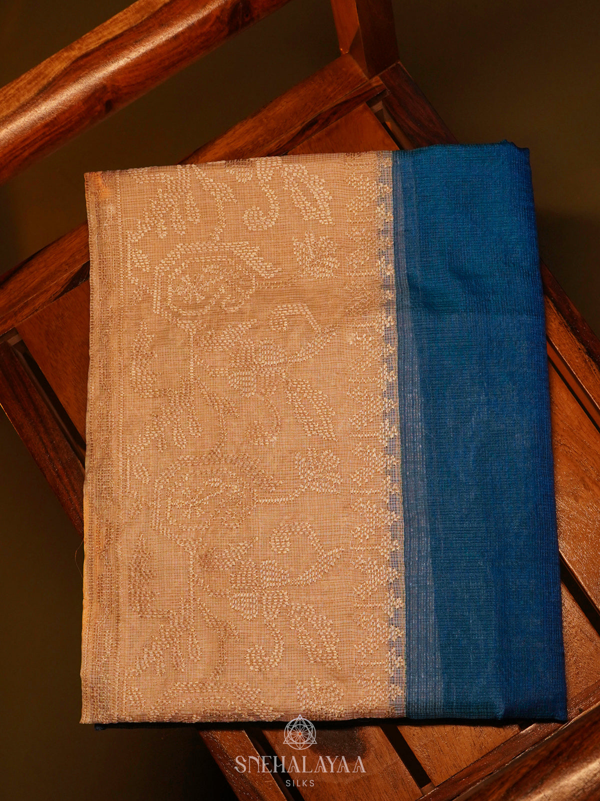 Navy Blue Kota Embroidery Saree