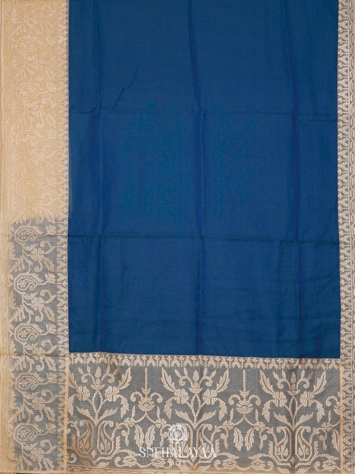 Navy Blue Kota Embroidery Saree