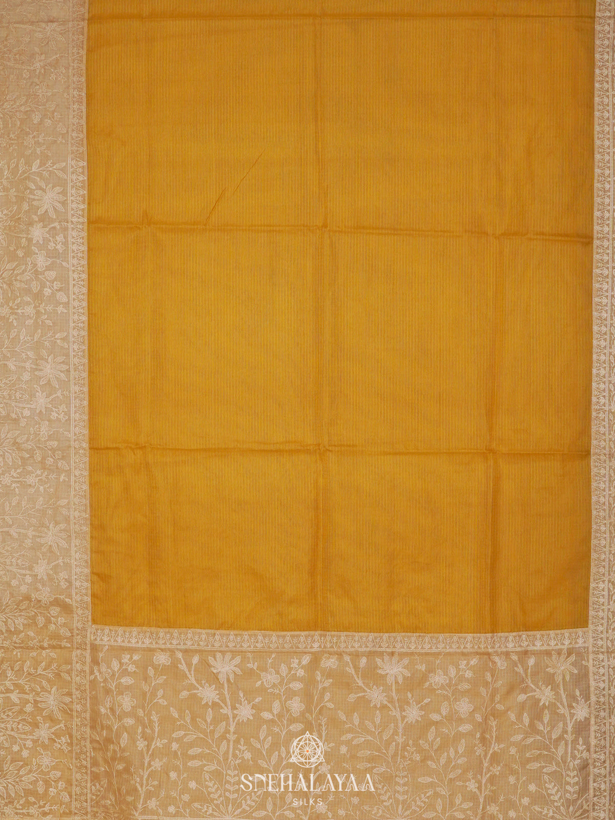 Lemon Yellow Kota Embroidery Saree