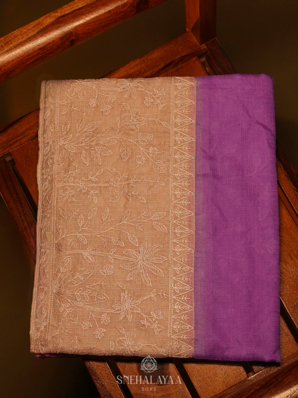 Purple Kota Embroidery Saree