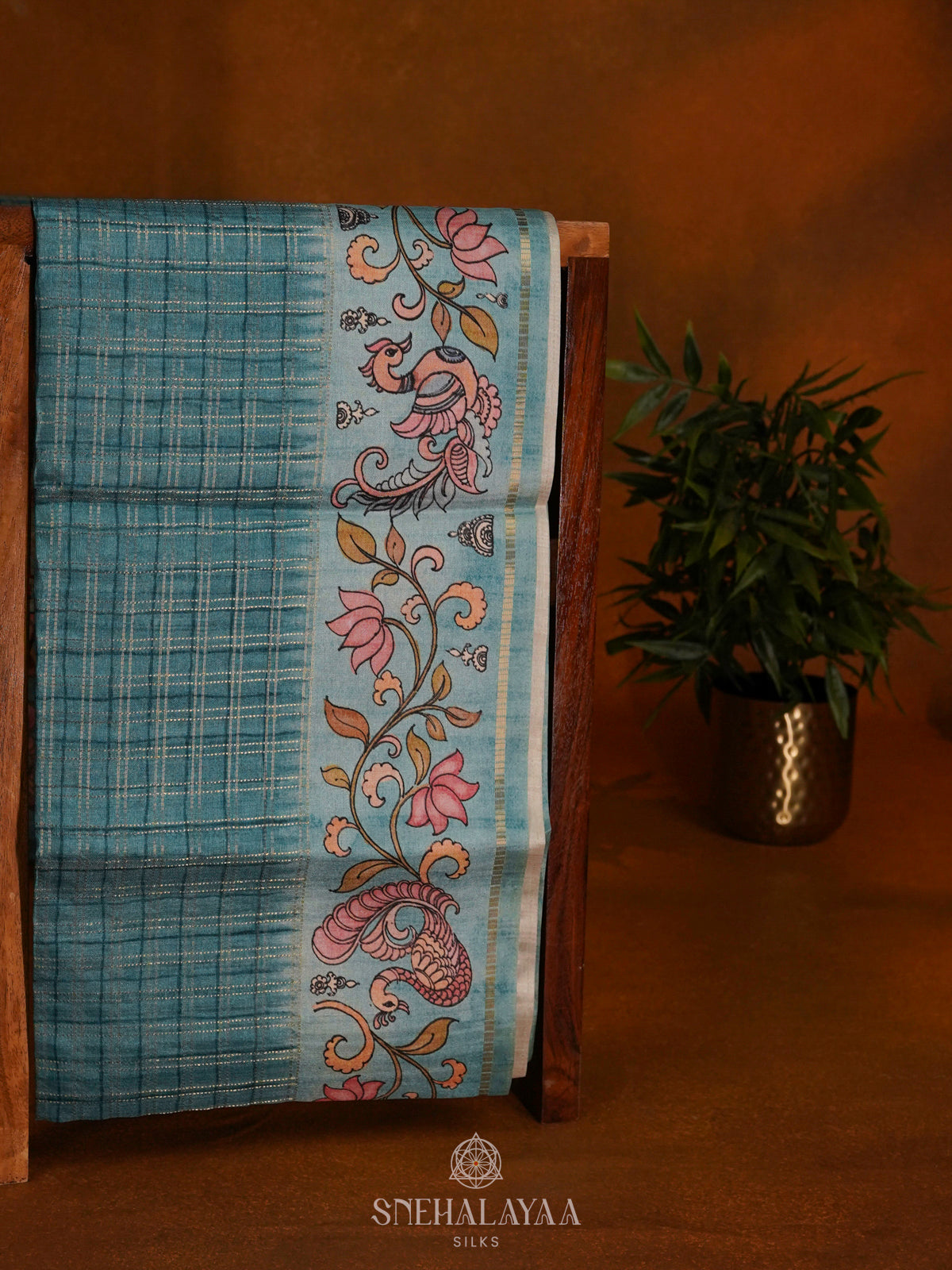 Peacock Blue Tussar Saree