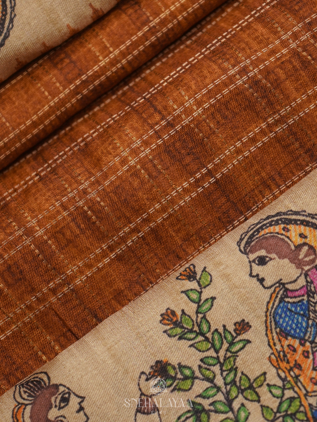 Brunt Orange Tussar Saree