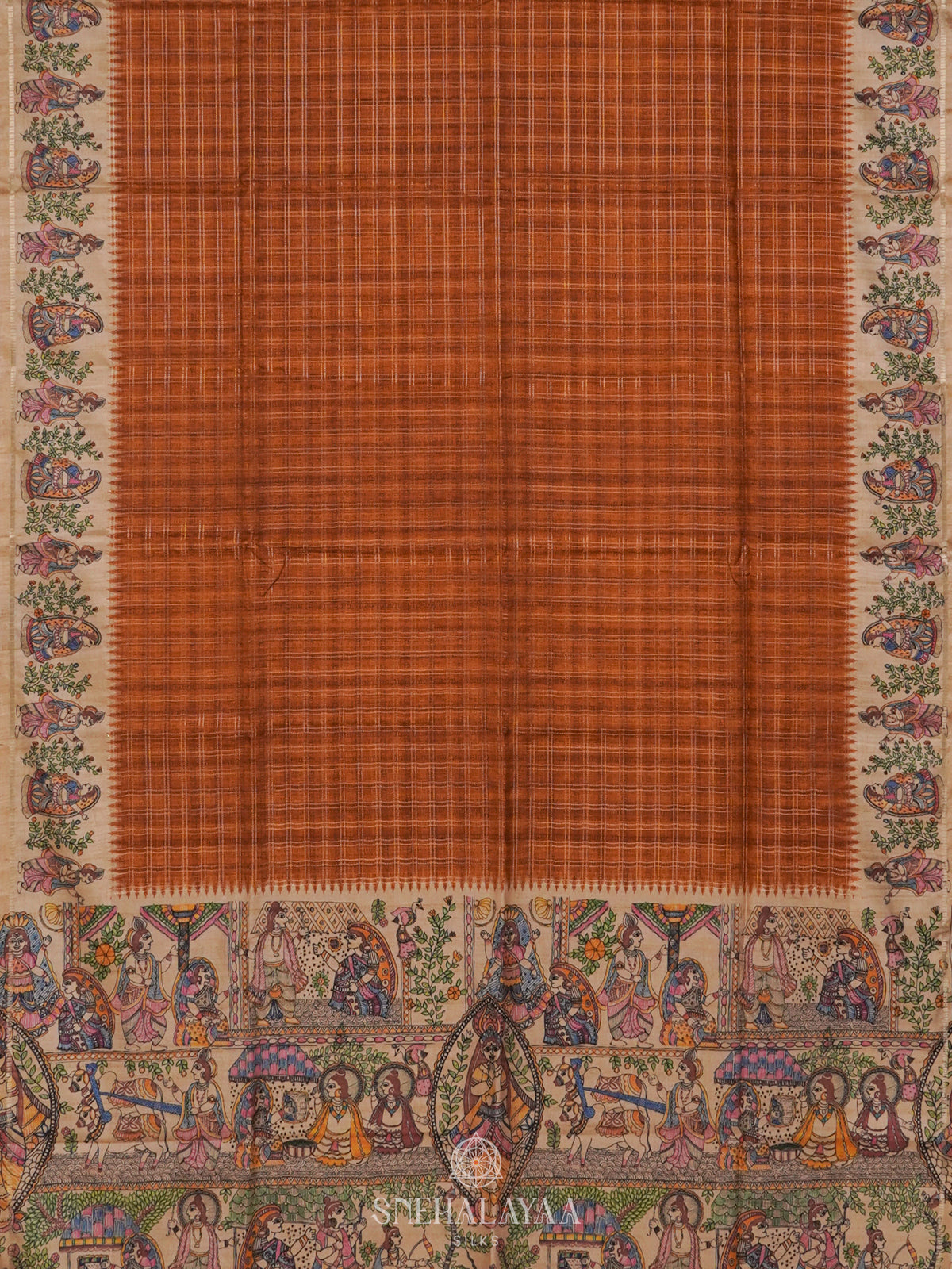 Brunt Orange Tussar Saree