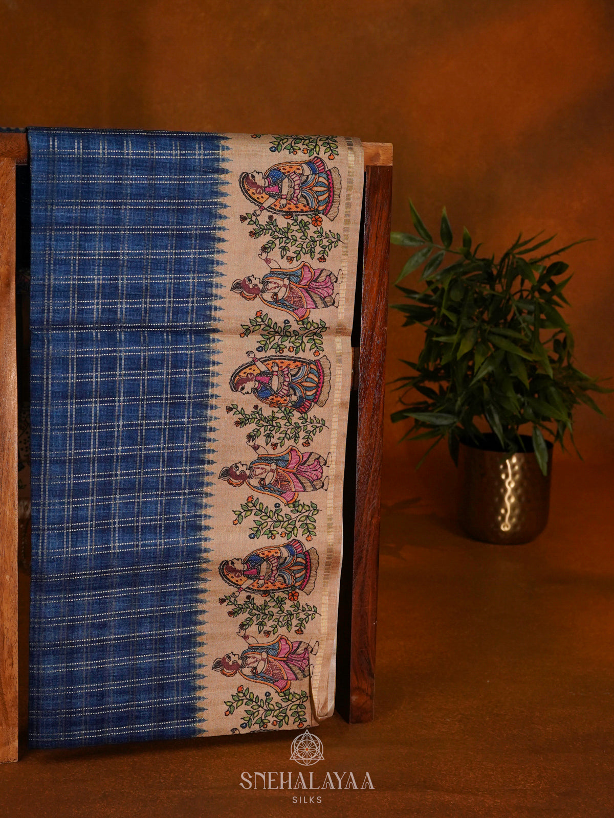 Navy Blue Tussar Saree