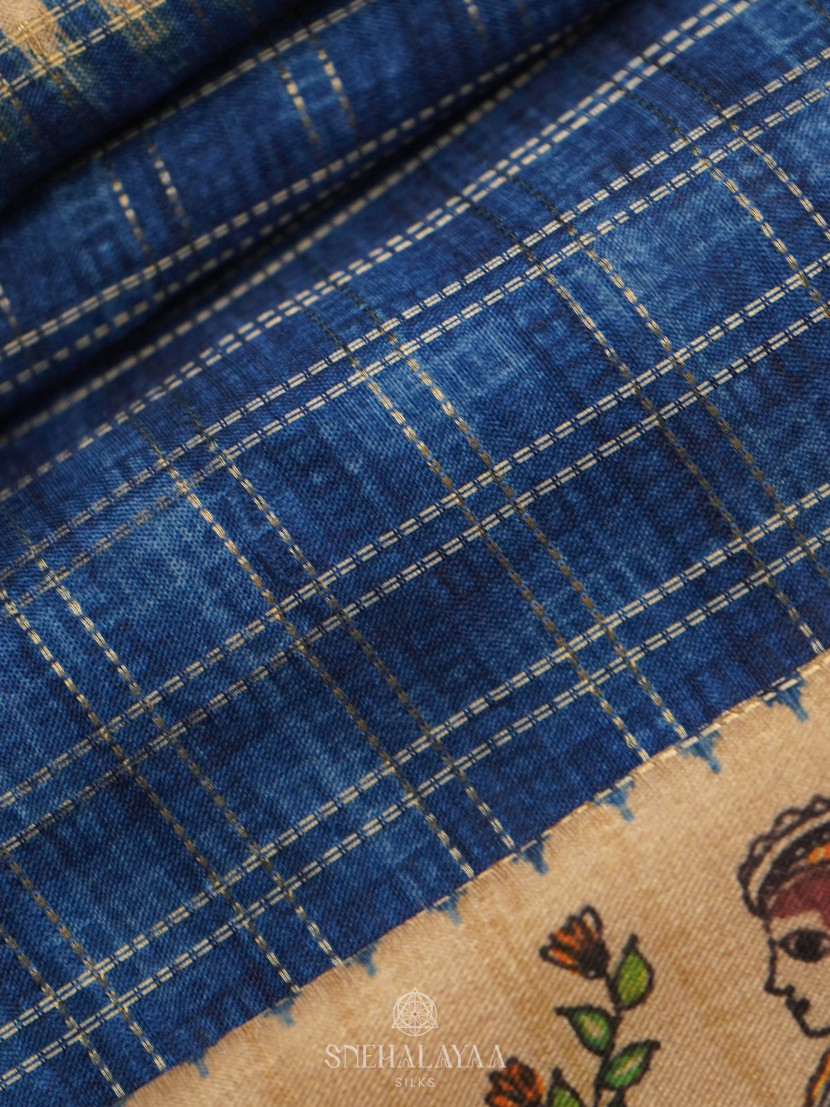 Navy Blue Tussar Saree