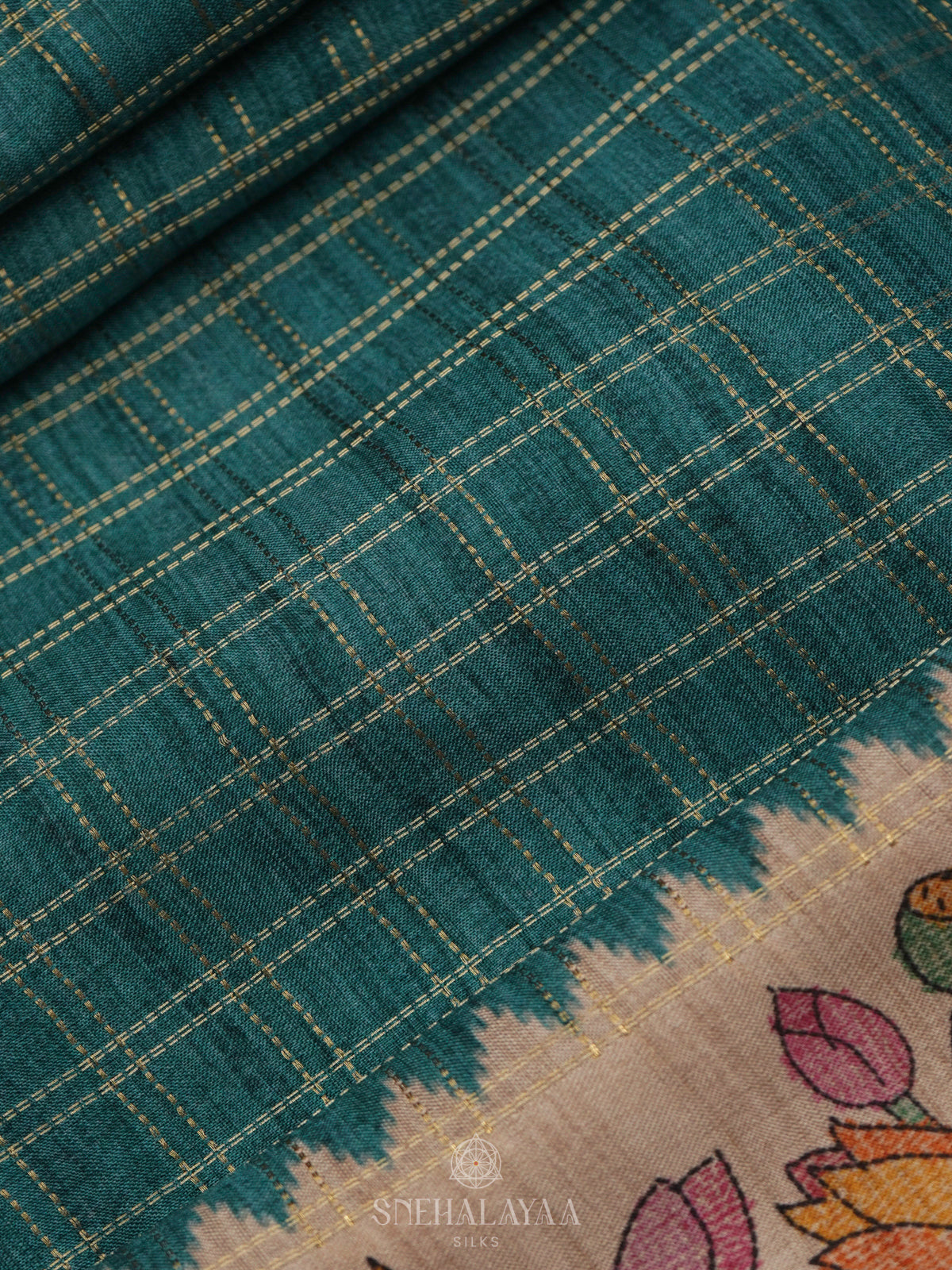 Peacock Blue Tussar Saree